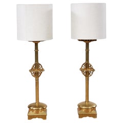Antique A Pair of Superb Overscale Brass Table Lamps