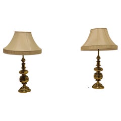 Antique Pair of Superb Quality Large Bulbous Brass Table Lamps