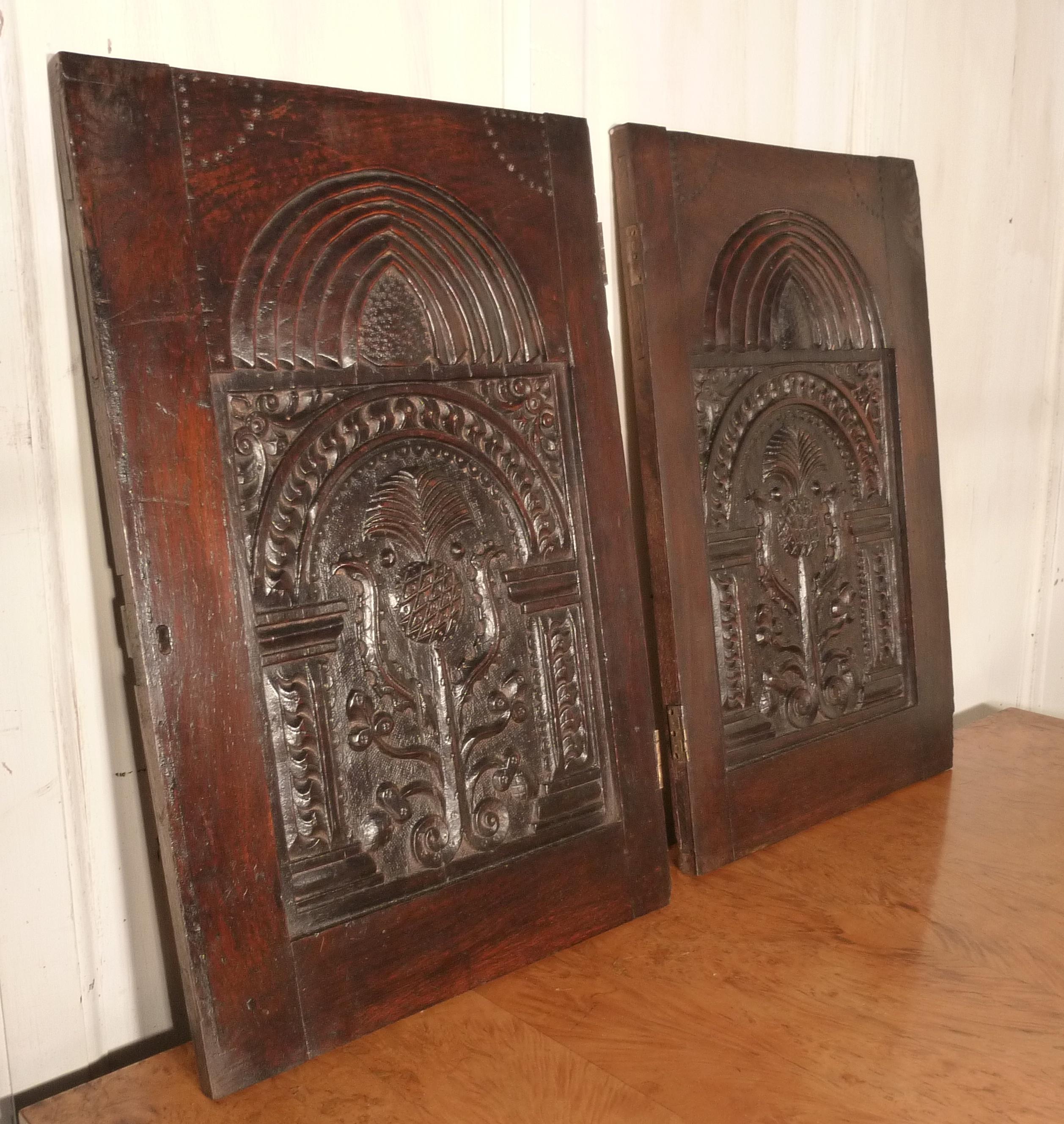 French Provincial Pair of Superbly Carved Oak Door Panels
