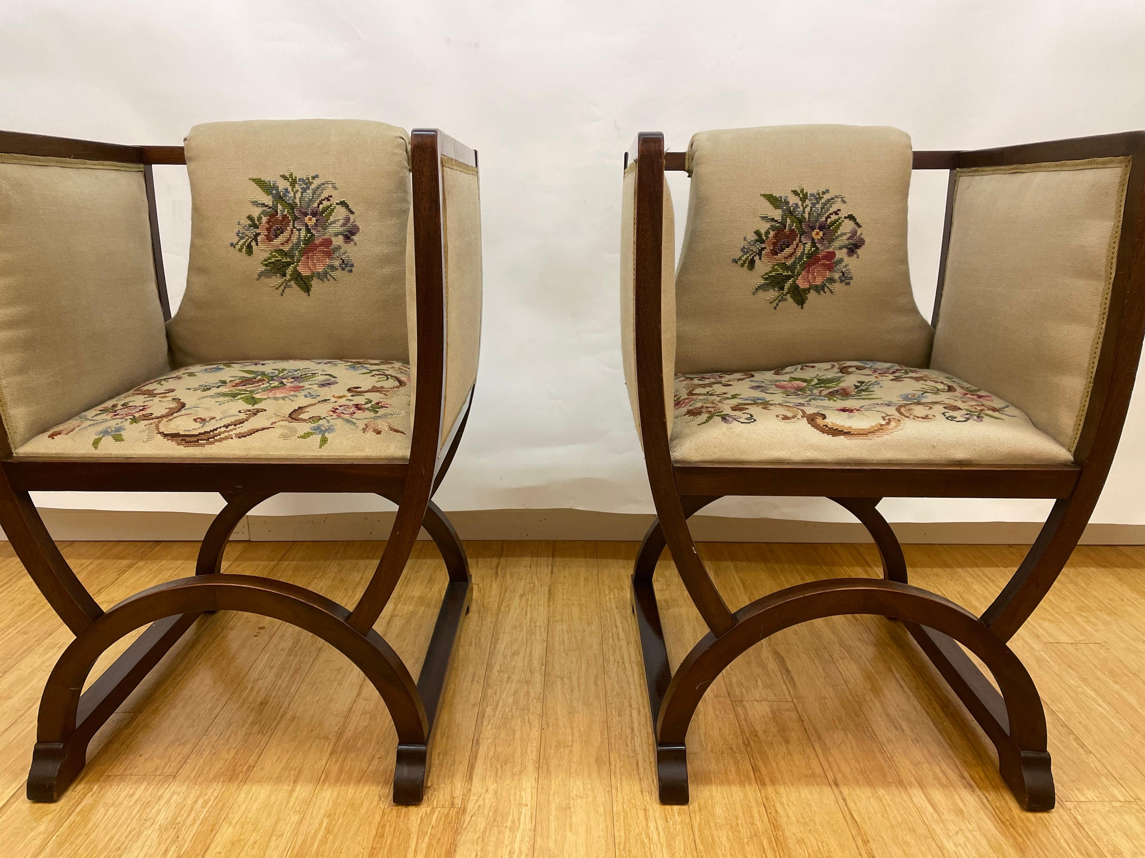 Embroidered Pair of Svensk Jugend Stil Chairs