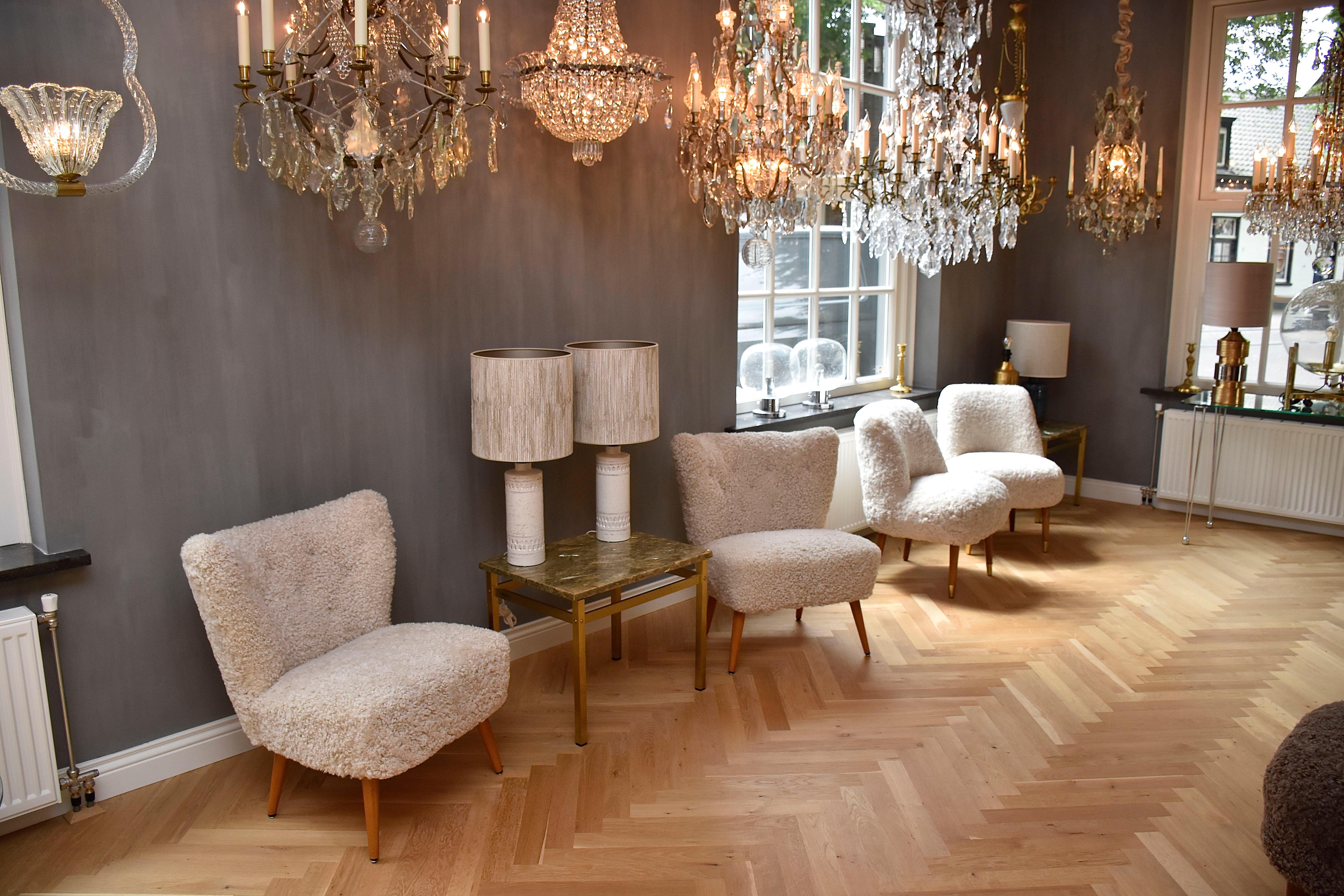 A pair of Swedish coctail / lounge armchairs in sheepskin, ca. 1940 For Sale 8