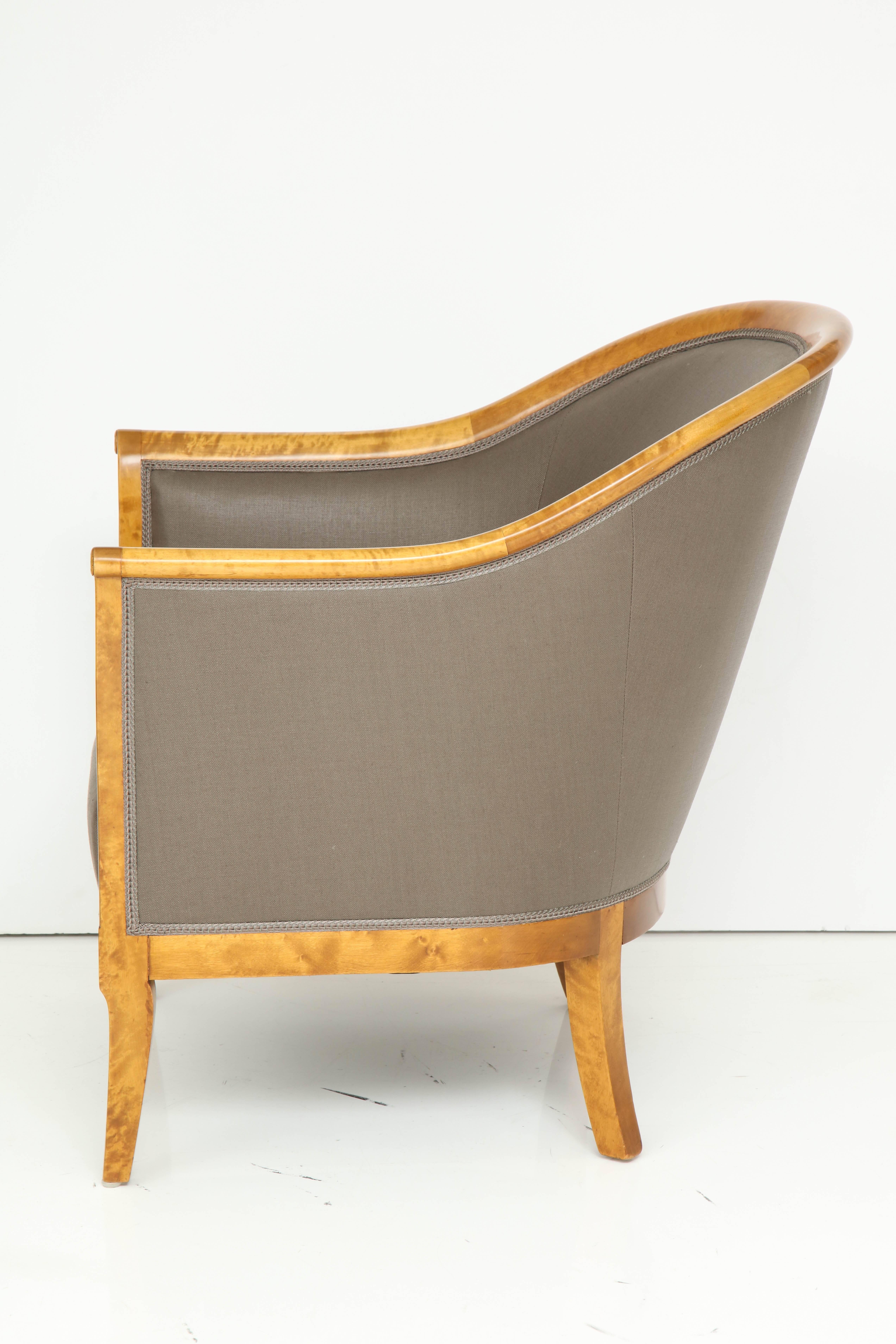 Mid-20th Century Pair of Swedish Full Size Birchwood and Upholstered Armchair, circa 1940