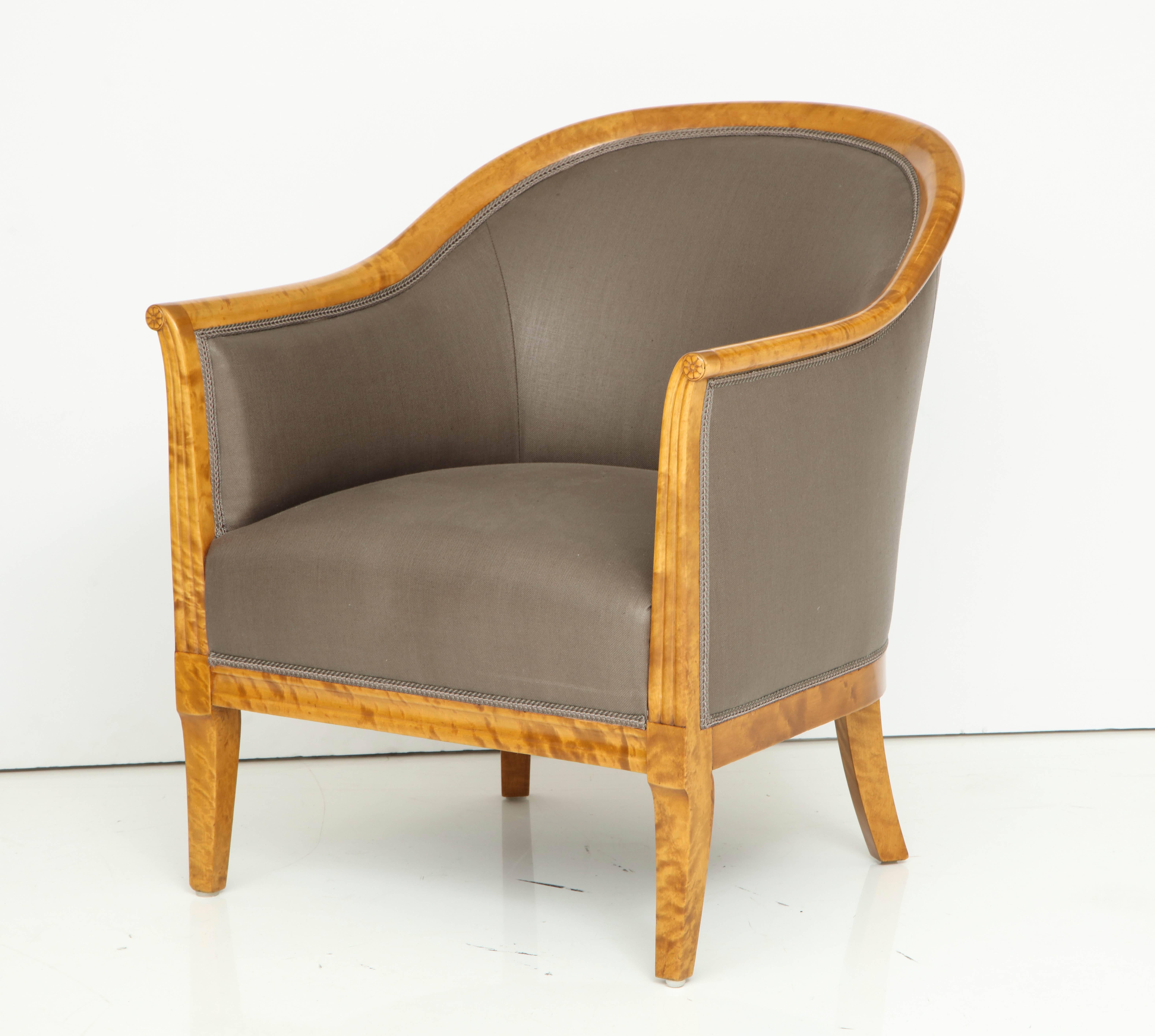 Pair of Swedish Full Size Birchwood and Upholstered Armchair, circa 1940 1