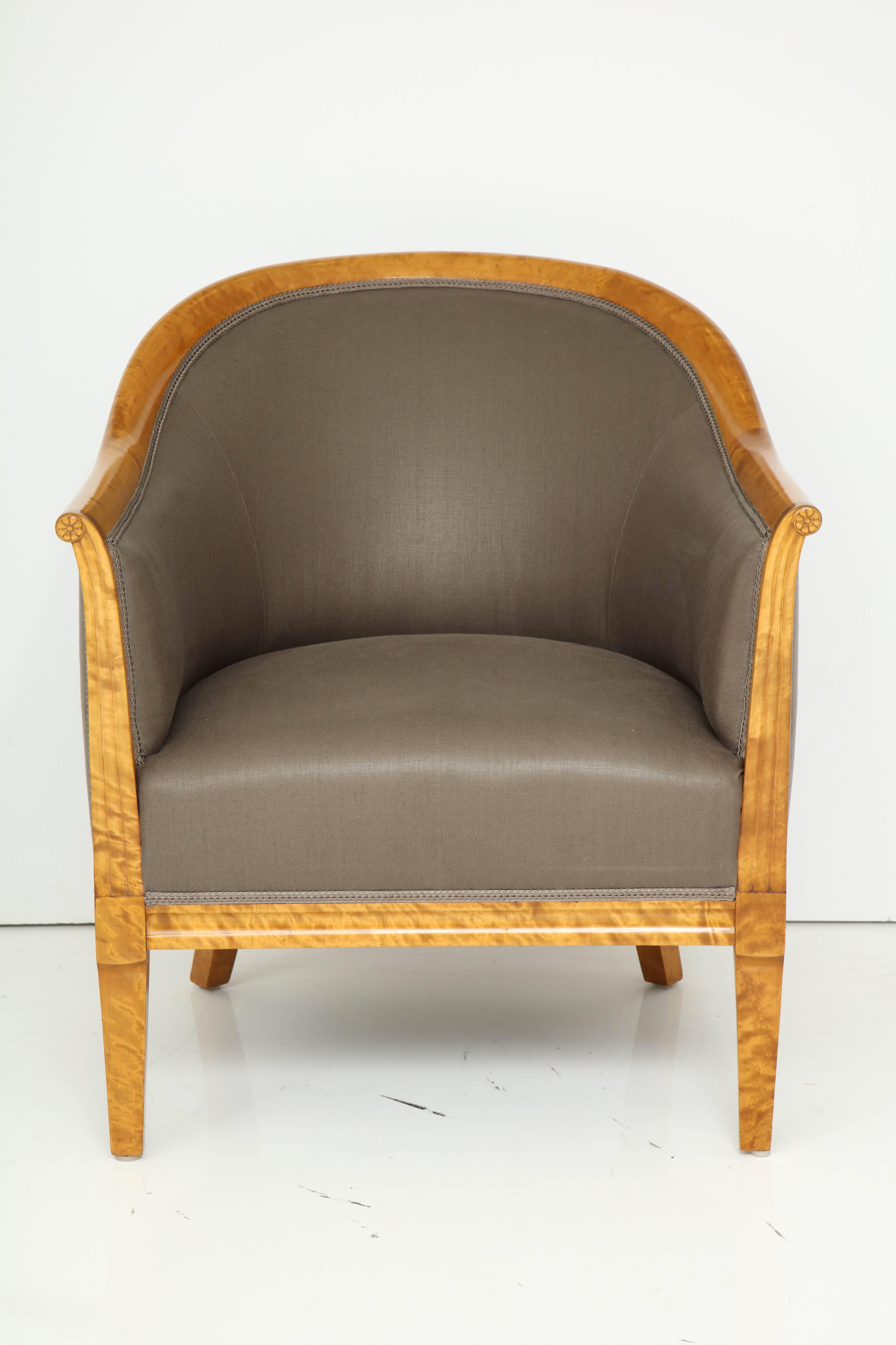 Pair of Swedish Full Size Birchwood and Upholstered Armchair, circa 1940 4