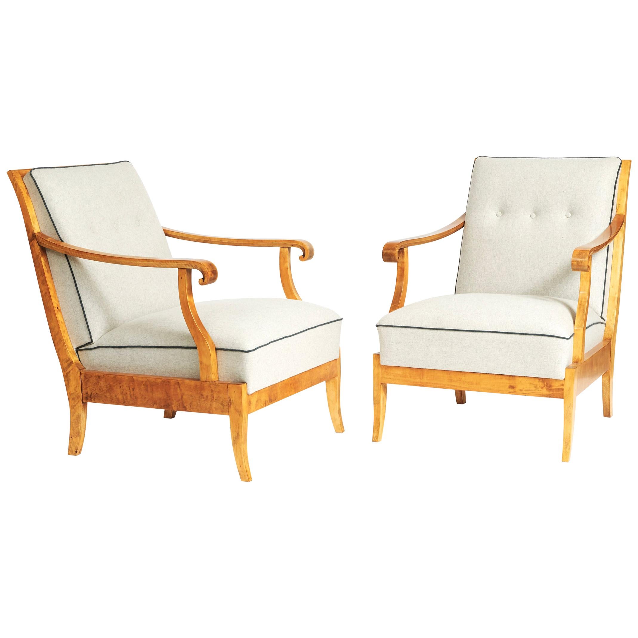 A Pair of Swedish Grace Birchwood Open-Armchairs, Circa 1930-40