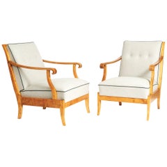 A Pair of Swedish Grace Birchwood Open-Armchairs, Circa 1930-40