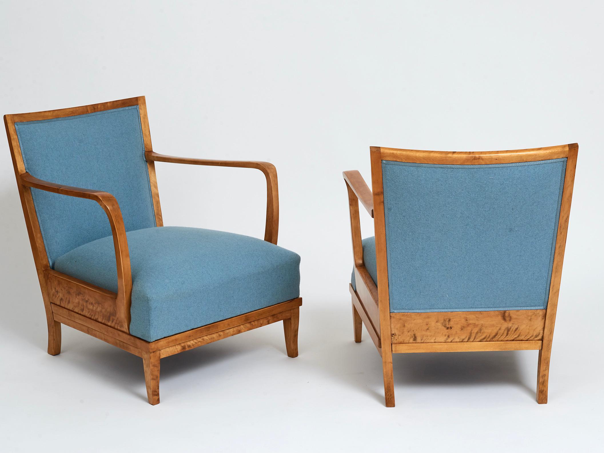 Scandinavian Modern Pair of Swedish Grace Birchwood Open Armchairs, circa 1940s