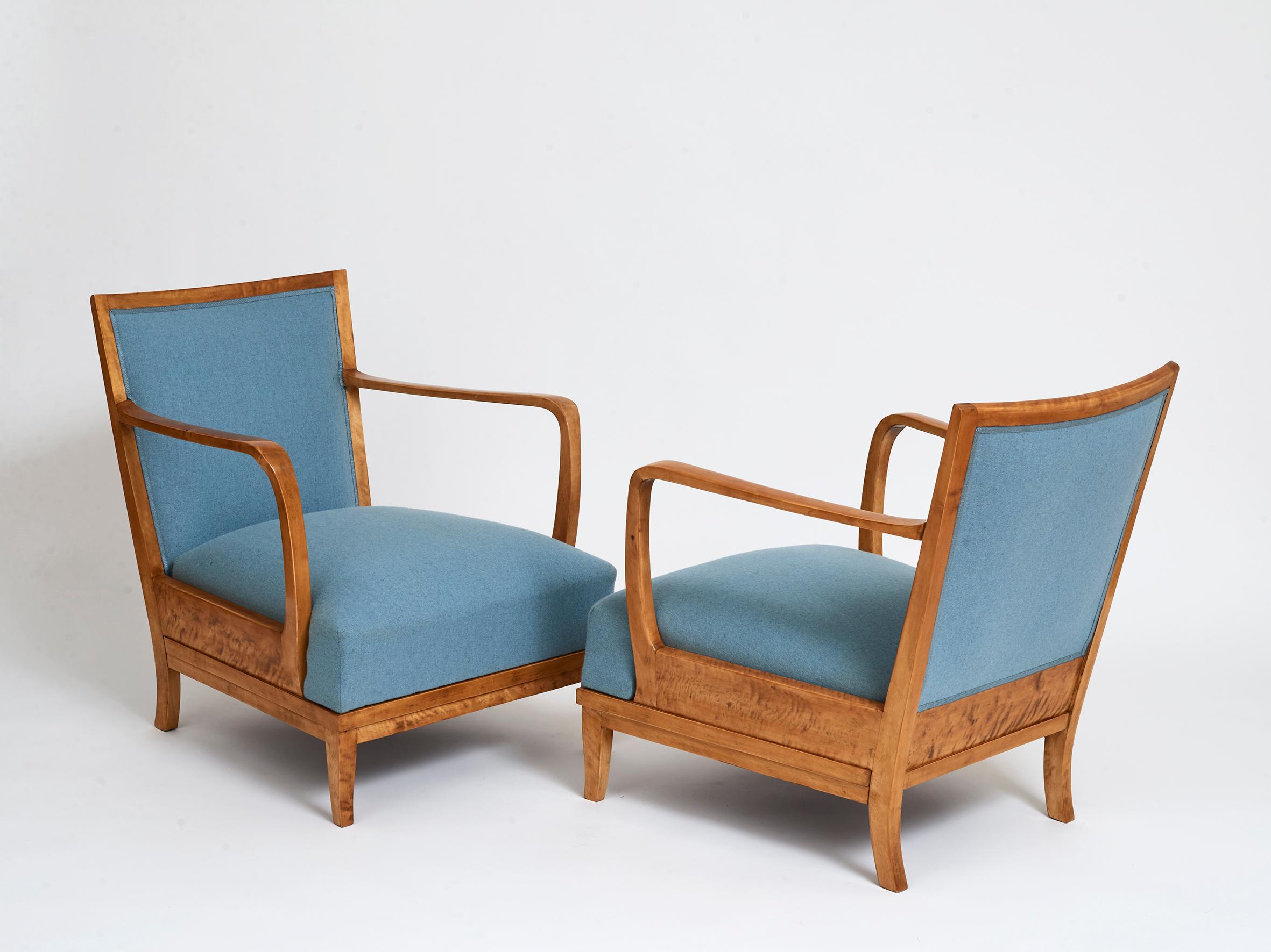 Pair of Swedish Grace Birchwood Open Armchairs, circa 1940s In Good Condition In New York, NY