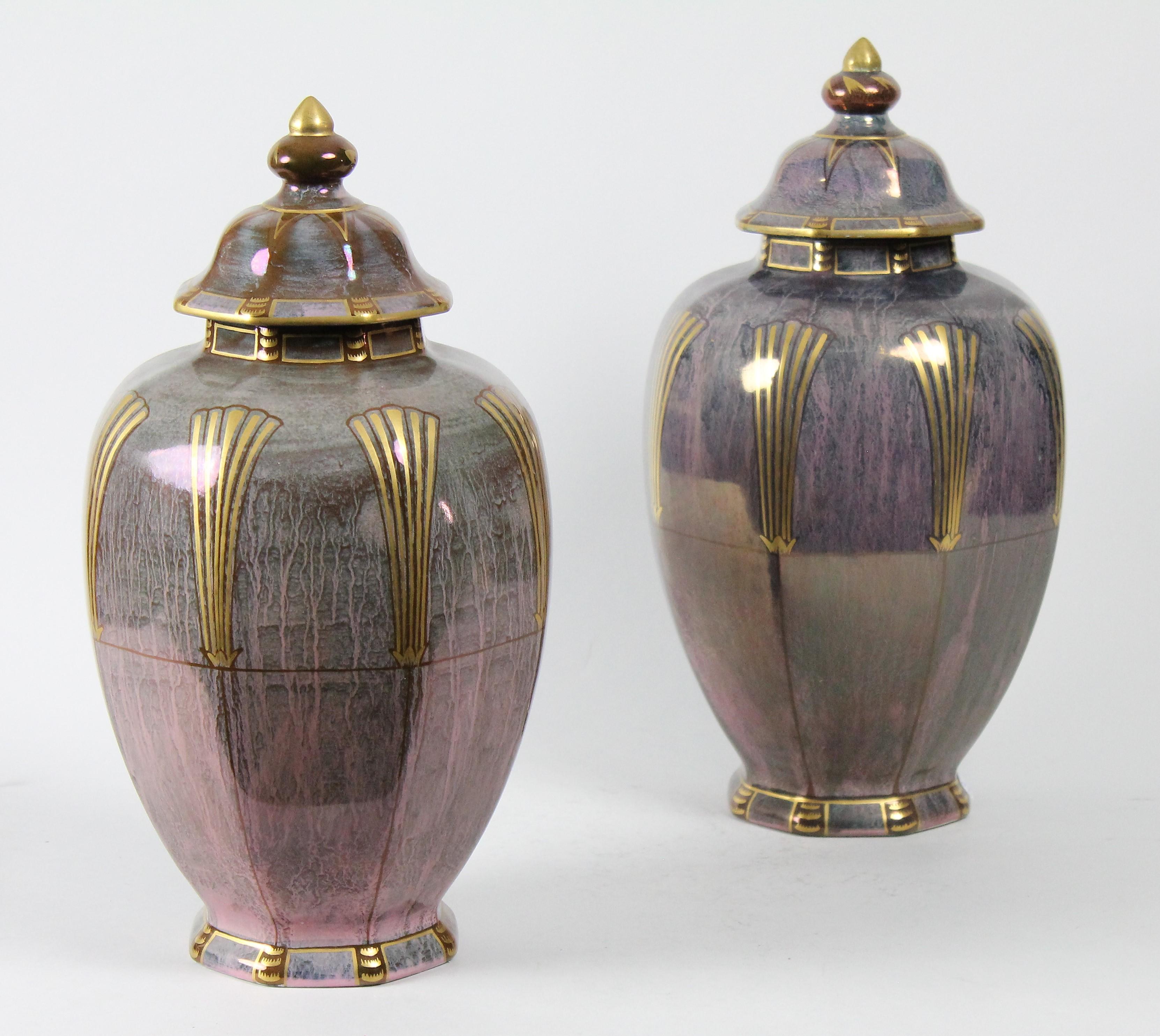 Pair of Swedish Grace Josef Ekberg Lustre Lidded Vases, Gustavberg 1927 For Sale 3