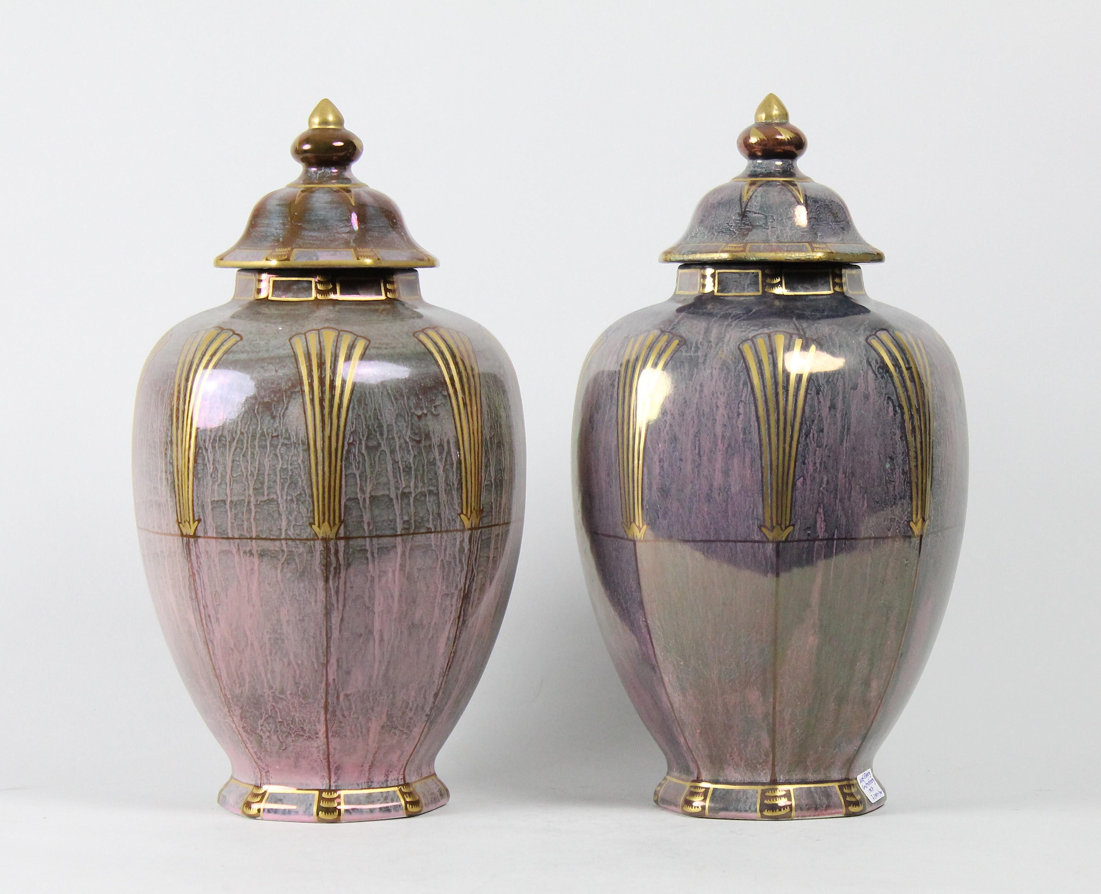 Pair of Swedish Grace Josef Ekberg Lustre Lidded Vases, Gustavberg 1927 For Sale 1