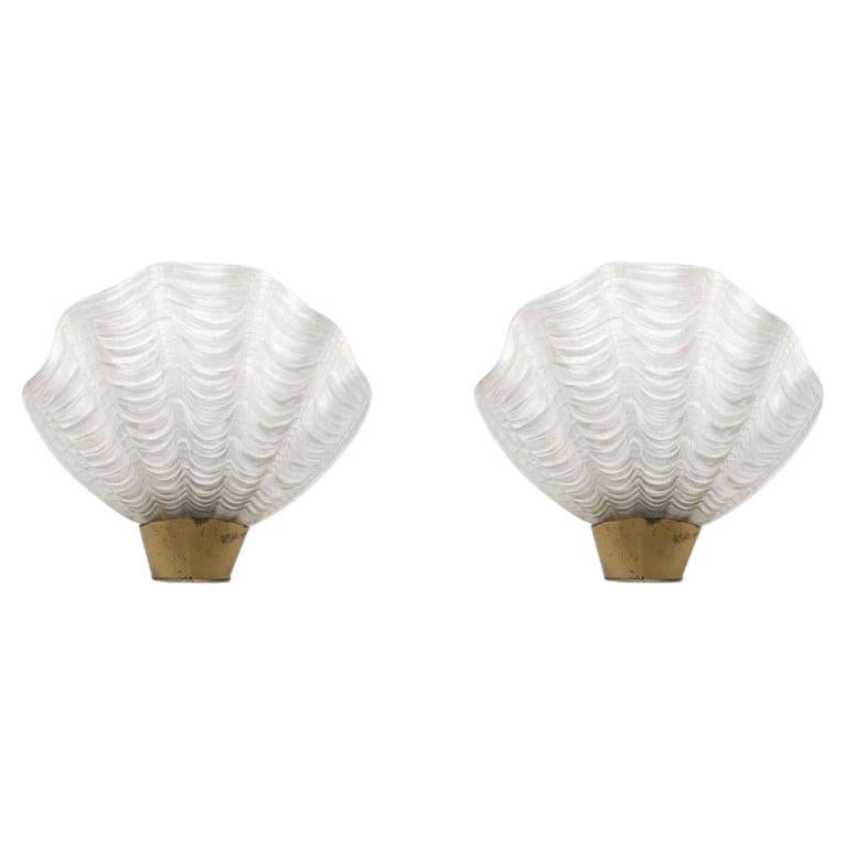 A Pair of Swedish Grace-Period Glass Shell Sconces, 2 Pairs Available