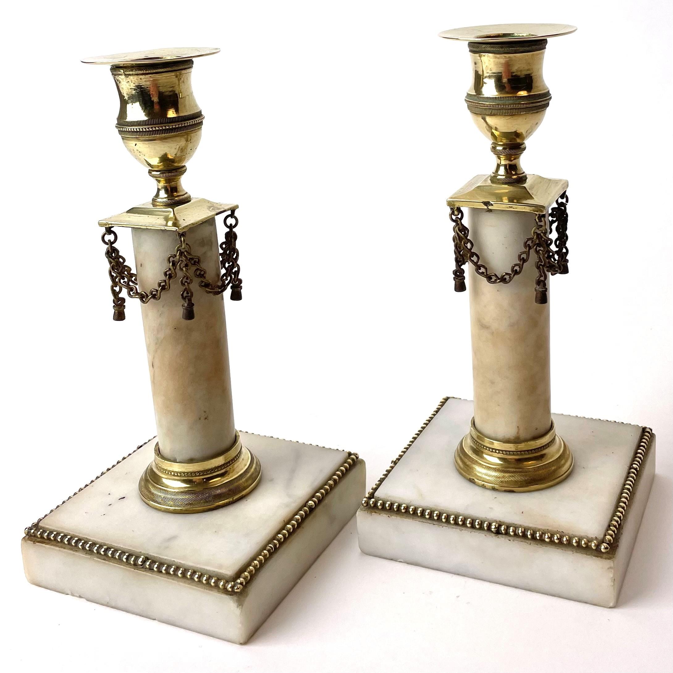 Pair of Swedish Gustavian Candlesticks with Beautiful Patina Late 18th Century In Good Condition In Knivsta, SE