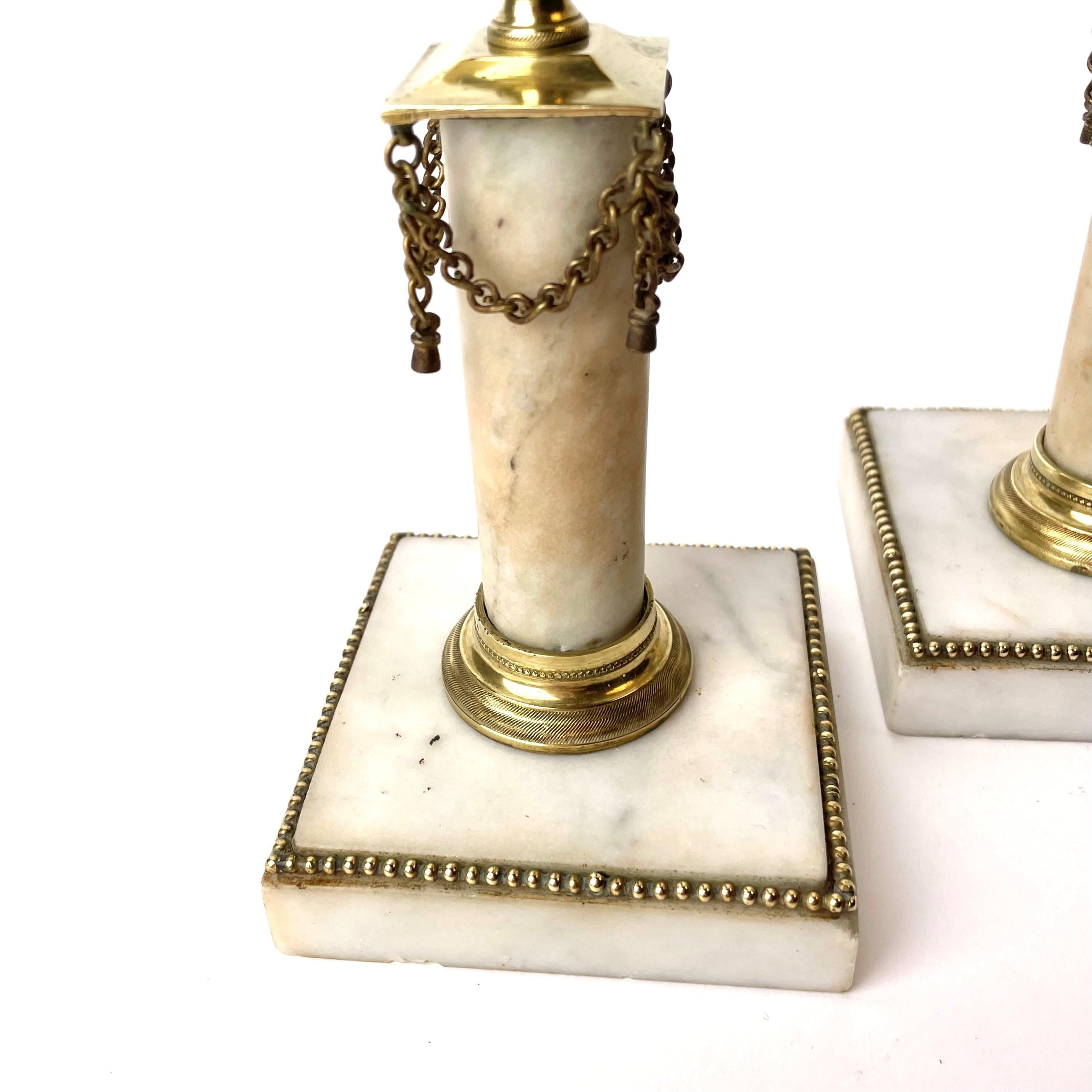 Brass Pair of Swedish Gustavian Candlesticks with Beautiful Patina Late 18th Century