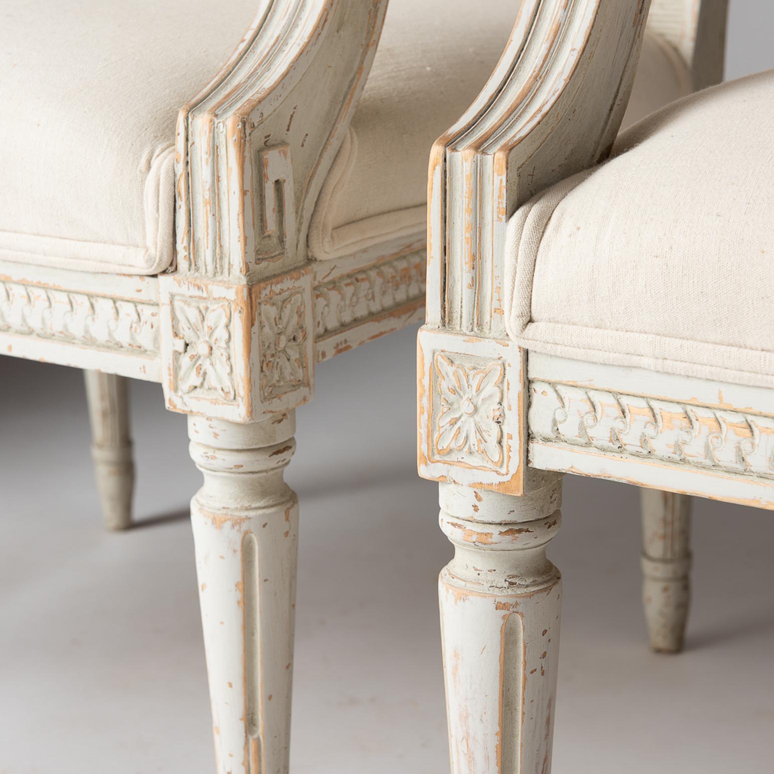 Hand-Carved Pair of Swedish Late Gustavian Period Stockholm Armchairs, circa 1800 For Sale
