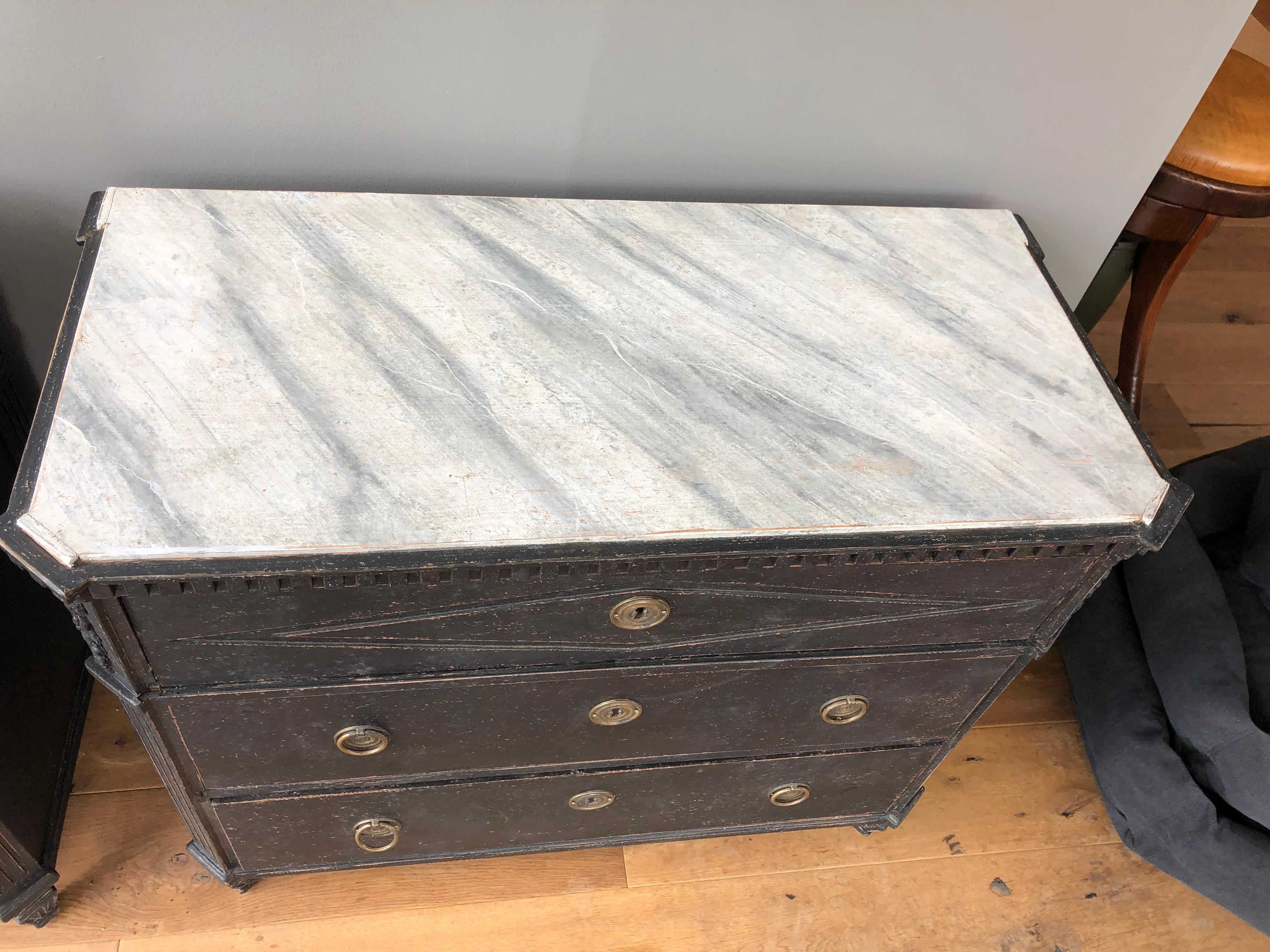 Wood Pair of Swedish Late Gustavian Style Painted Commodes, circa 1900