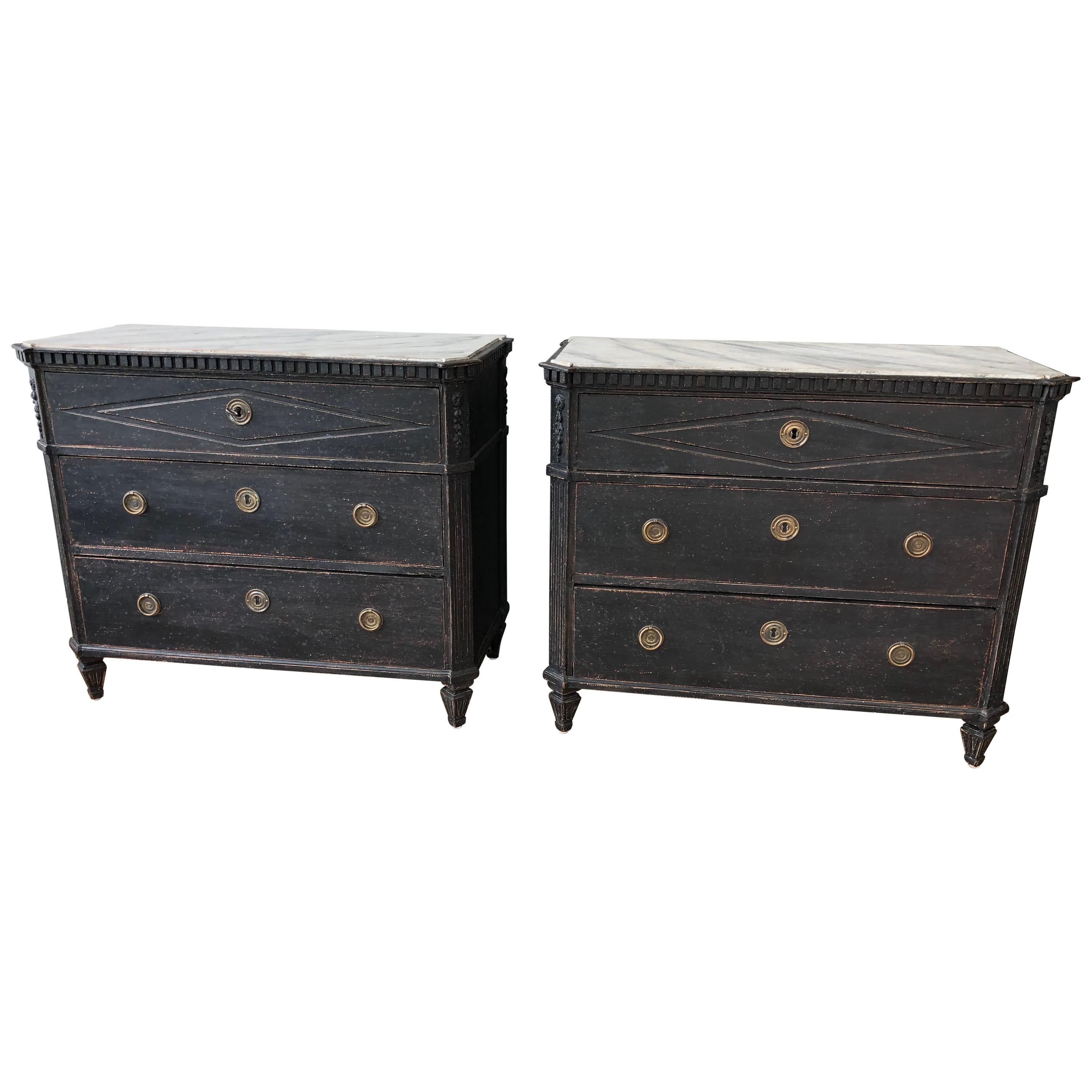 Pair of Swedish Late Gustavian Style Painted Commodes, circa 1900