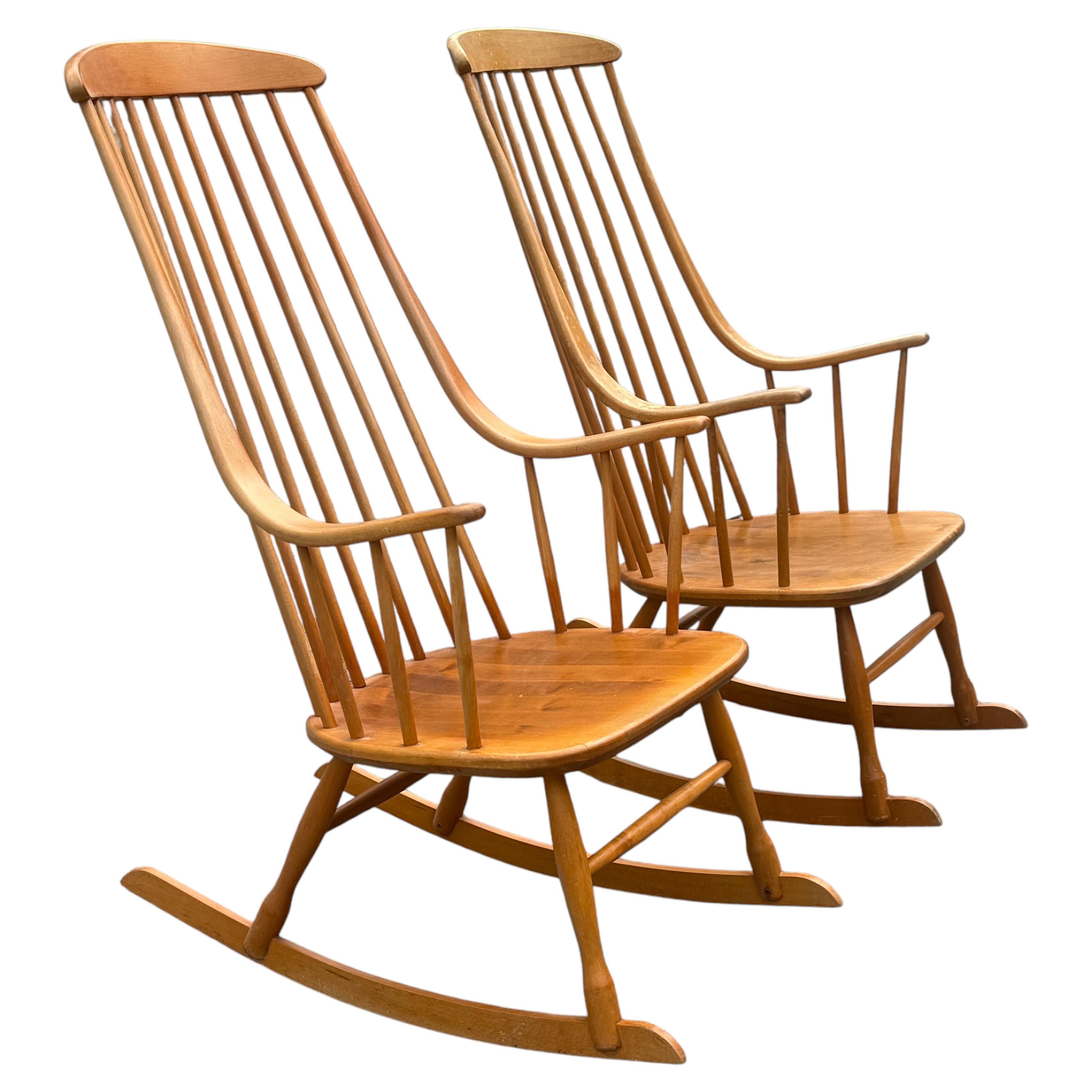 A pair of Swedish midcentury modern rocking chairs by Lena Larsson, 1960's For Sale