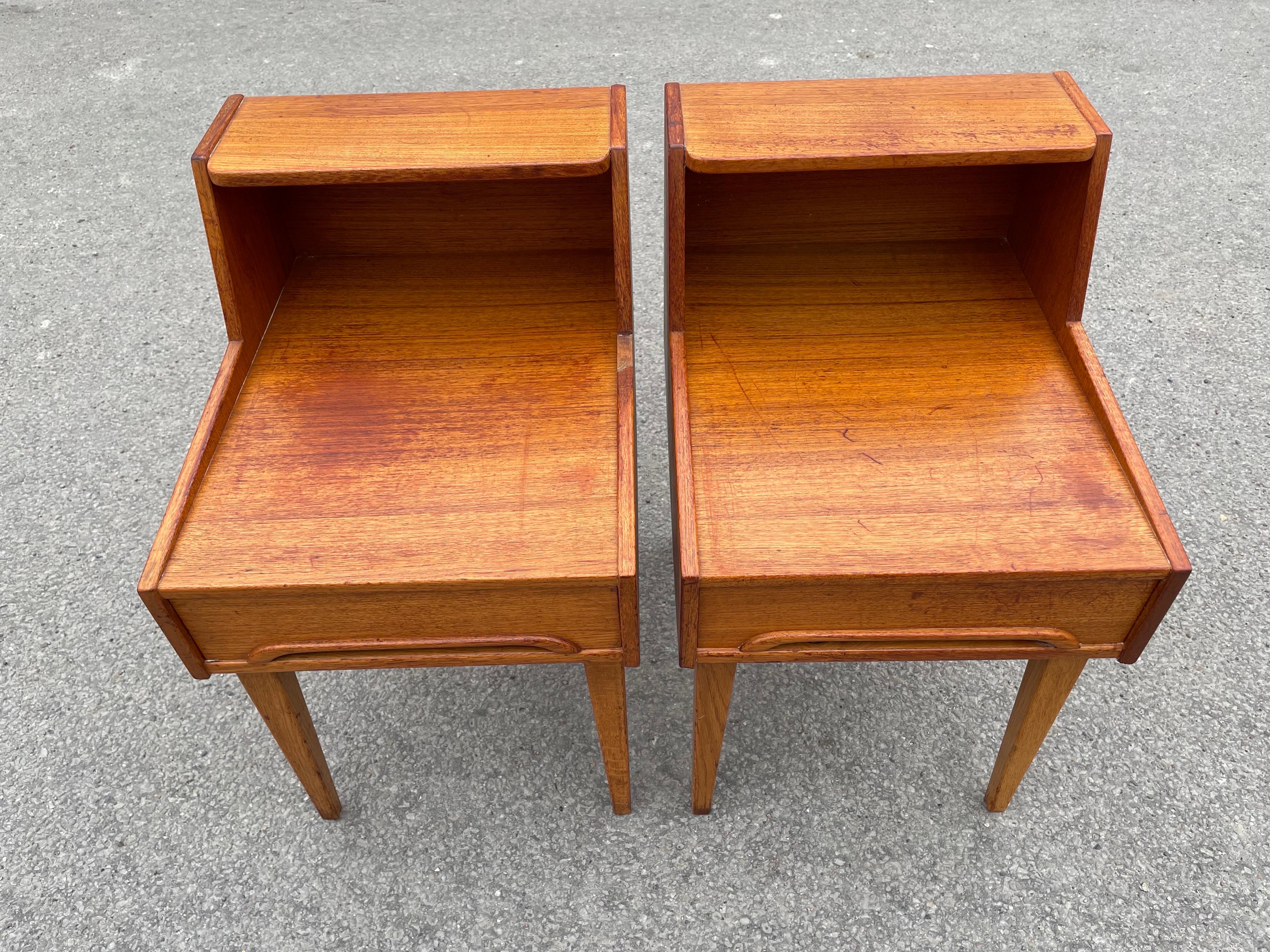 Pair of Swedish Midcentury Teak Nightstands For Sale 5