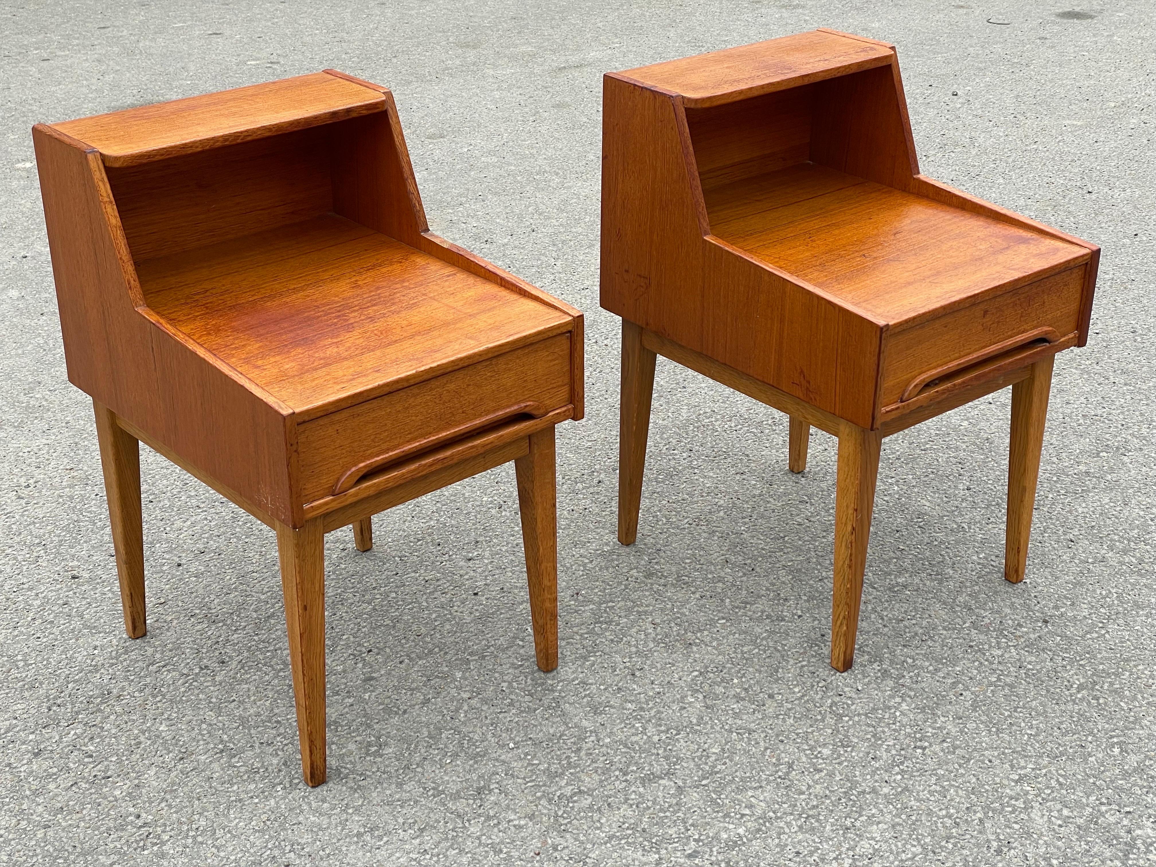 Pair of Swedish Midcentury Teak Nightstands For Sale 2