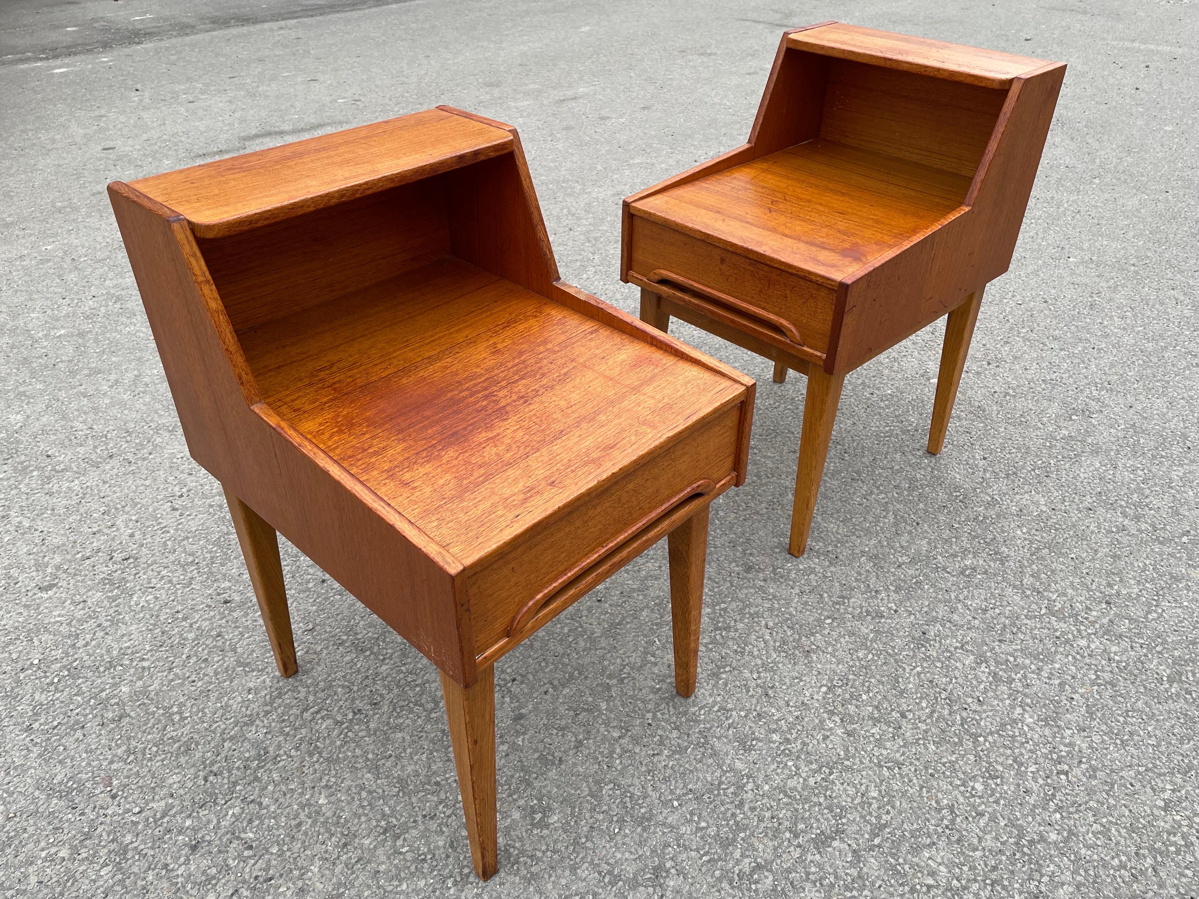 Pair of Swedish Midcentury Teak Nightstands For Sale 3