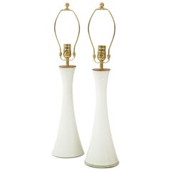 Pair of Swedish Milk Glass Table Lamps, by Bergboms, circa 1960s