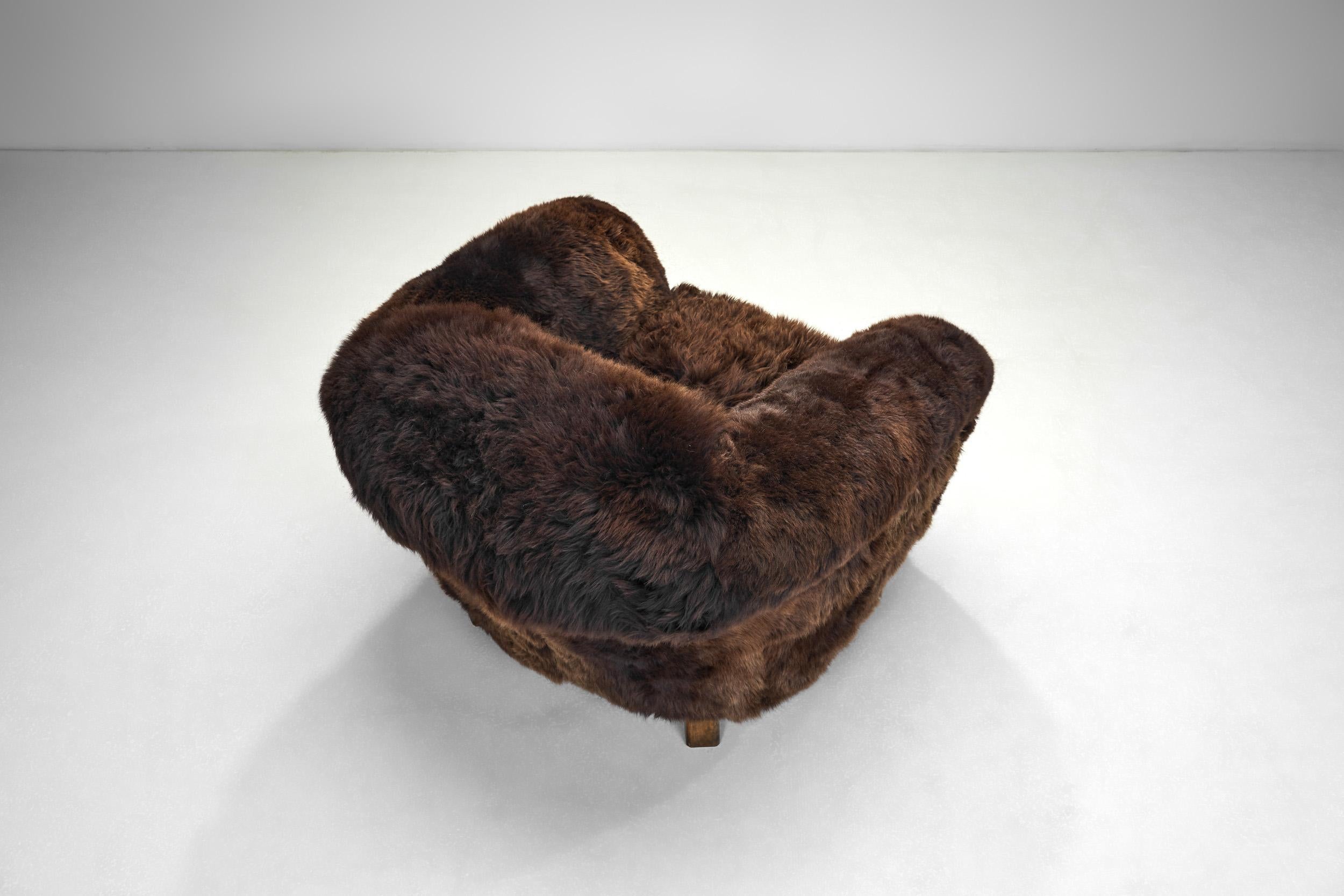 A Pair of Swedish Modern Club Chairs in Longhair Sheepskin, Sweden 1930s 3