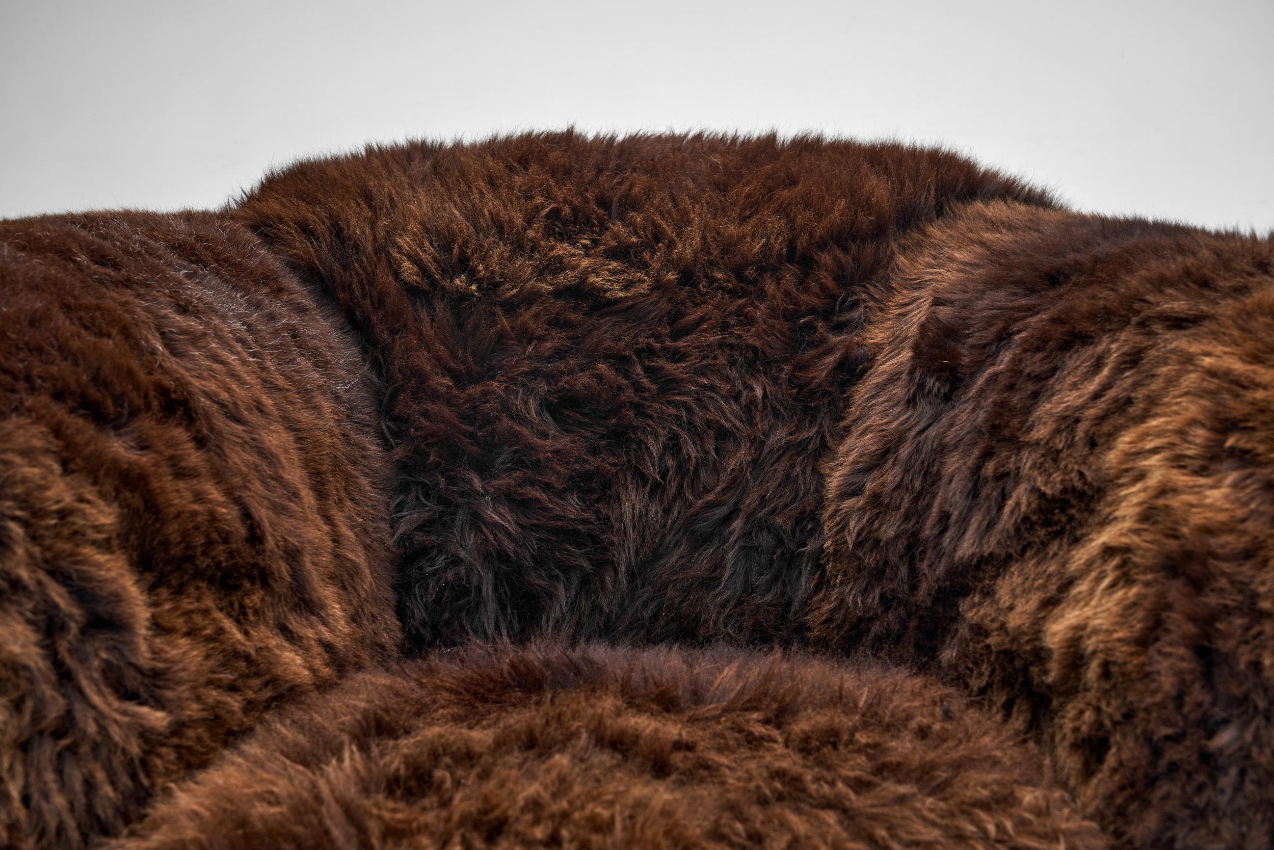 A Pair of Swedish Modern Club Chairs in Longhair Sheepskin, Sweden 1930s 4