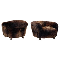 A Pair of Swedish Modern Club Chairs in Longhair Sheepskin, Sweden 1930s