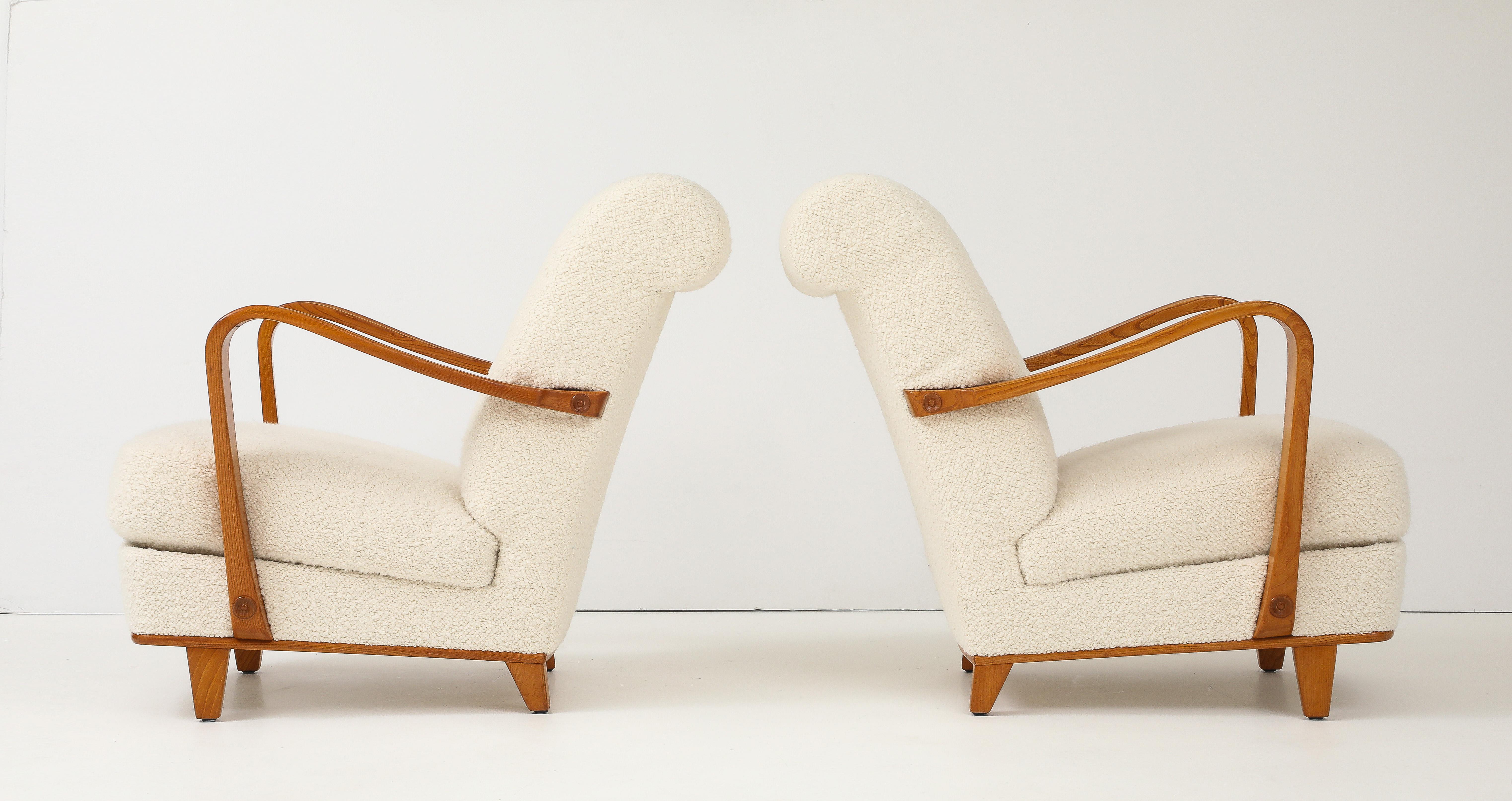 A Pair of Swedish Modern Elmwood Open Armchairs, Circa 1940s For Sale 5