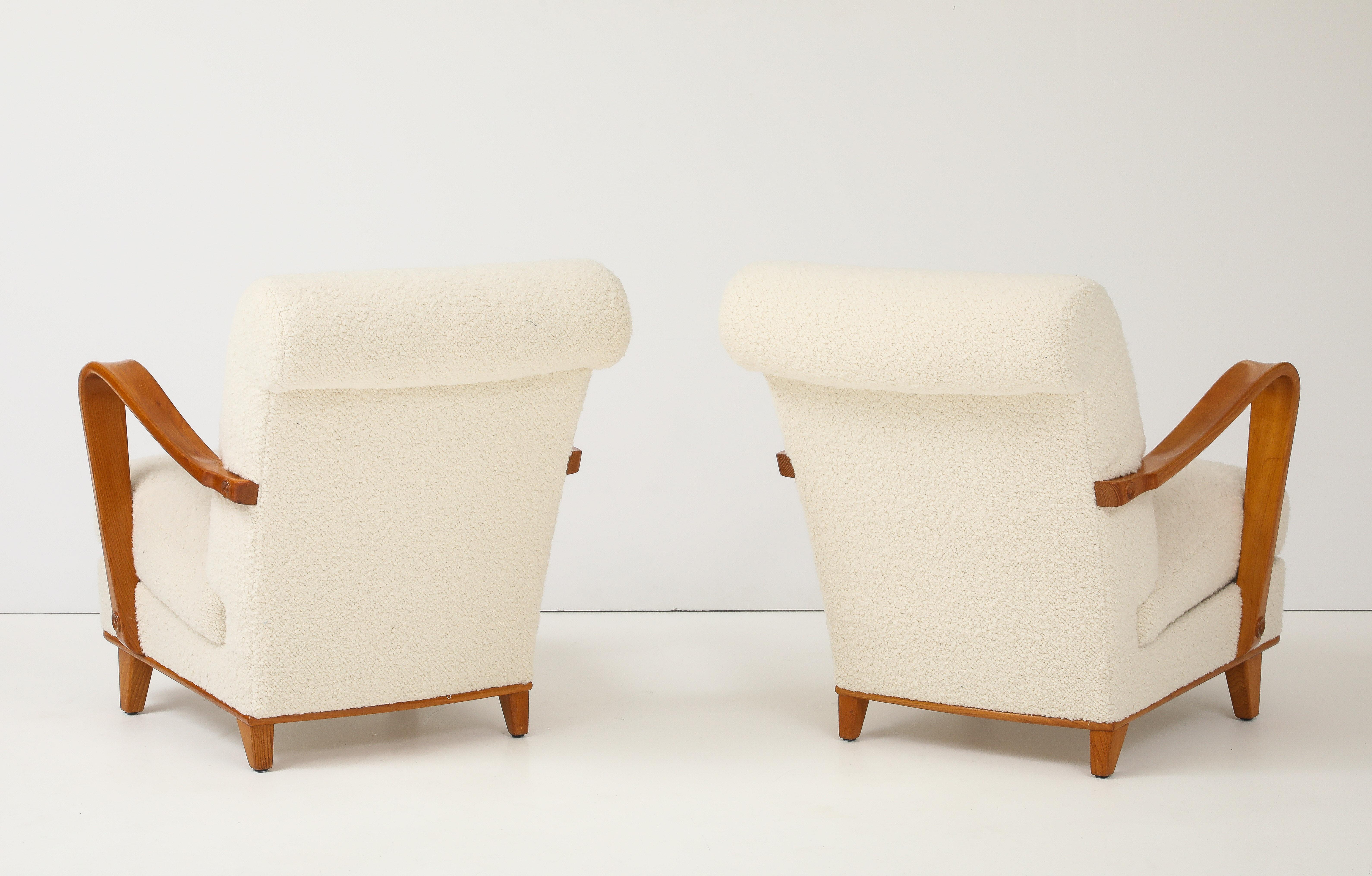 A Pair of Swedish Modern Elmwood Open Armchairs, Circa 1940s For Sale 9