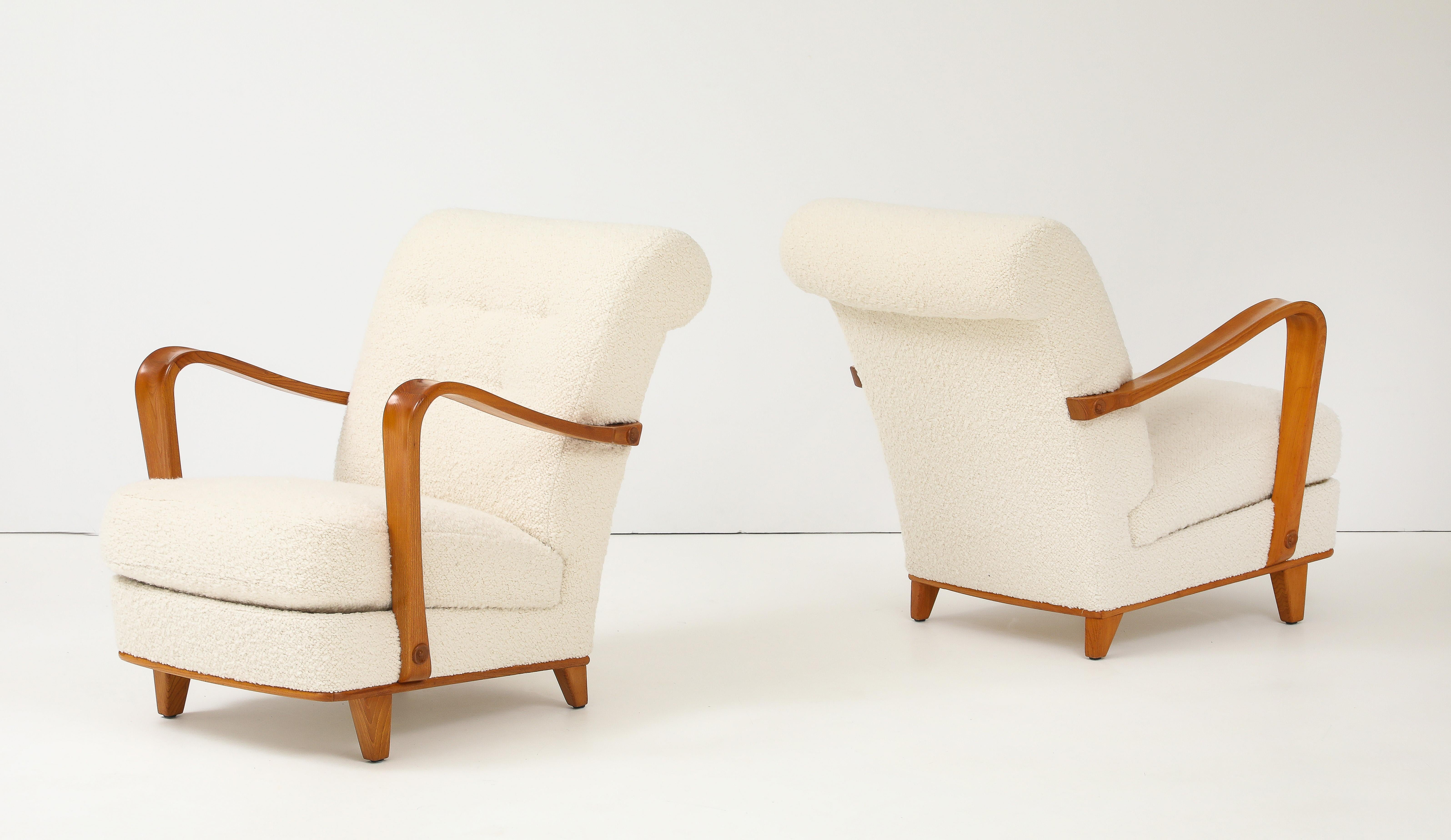 A Pair of Swedish Modern Elmwood Open Armchairs, Circa 1940s For Sale 10