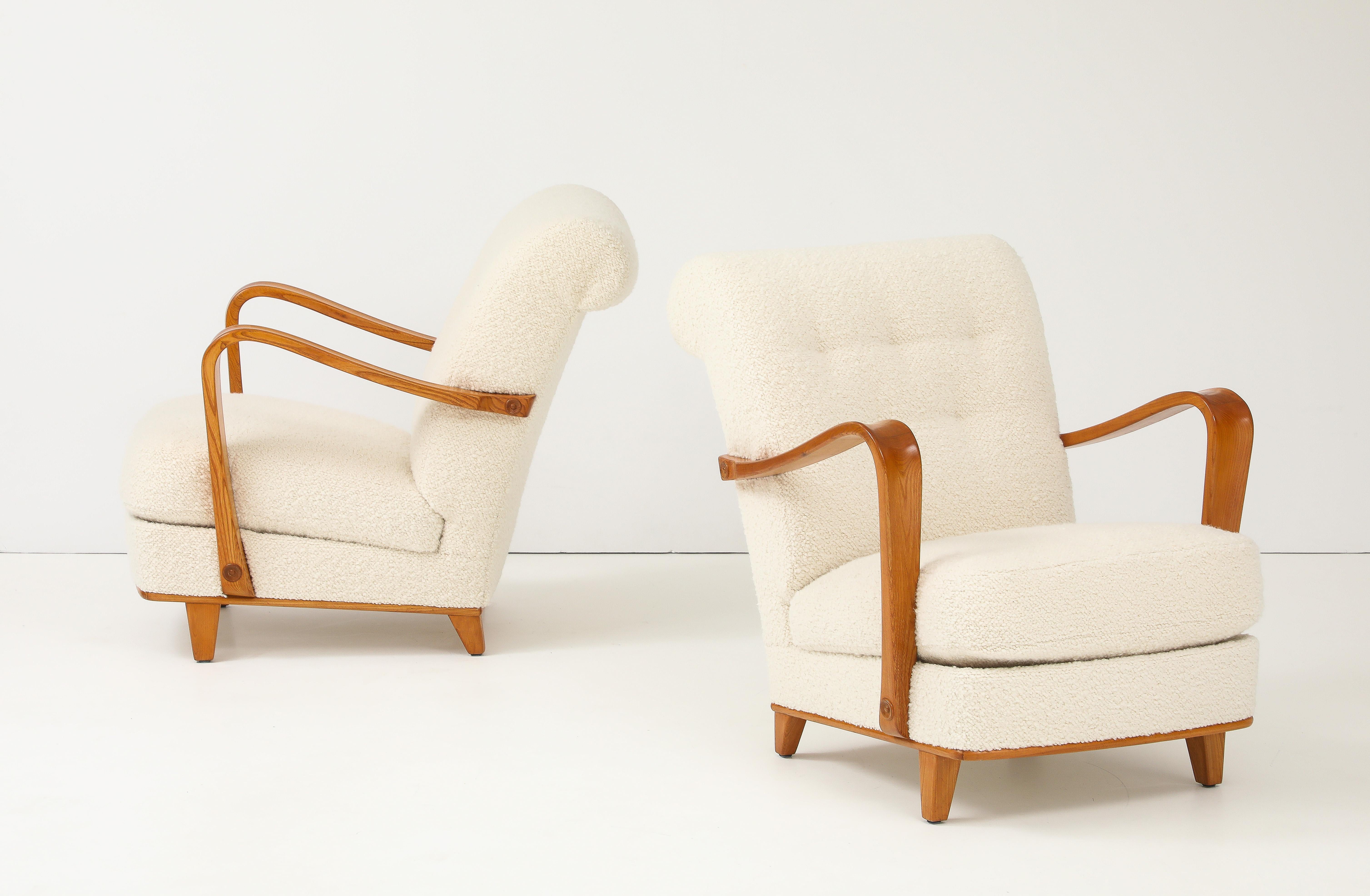 A Pair of Swedish Modern Elmwood Open Armchairs, Circa 1940s For Sale 11