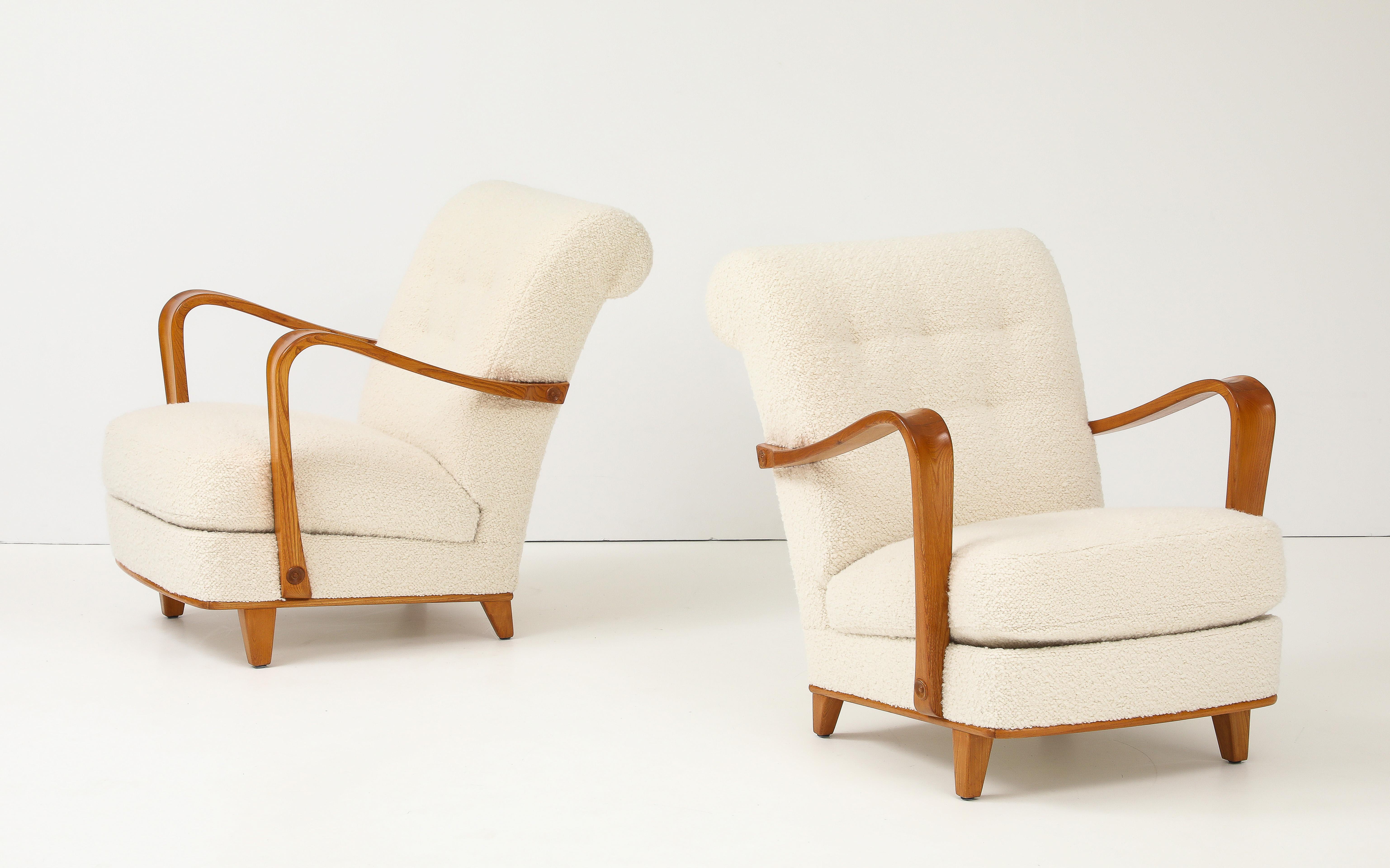 A Pair of Swedish Modern Elmwood Open Armchairs, Circa 1940s For Sale 12