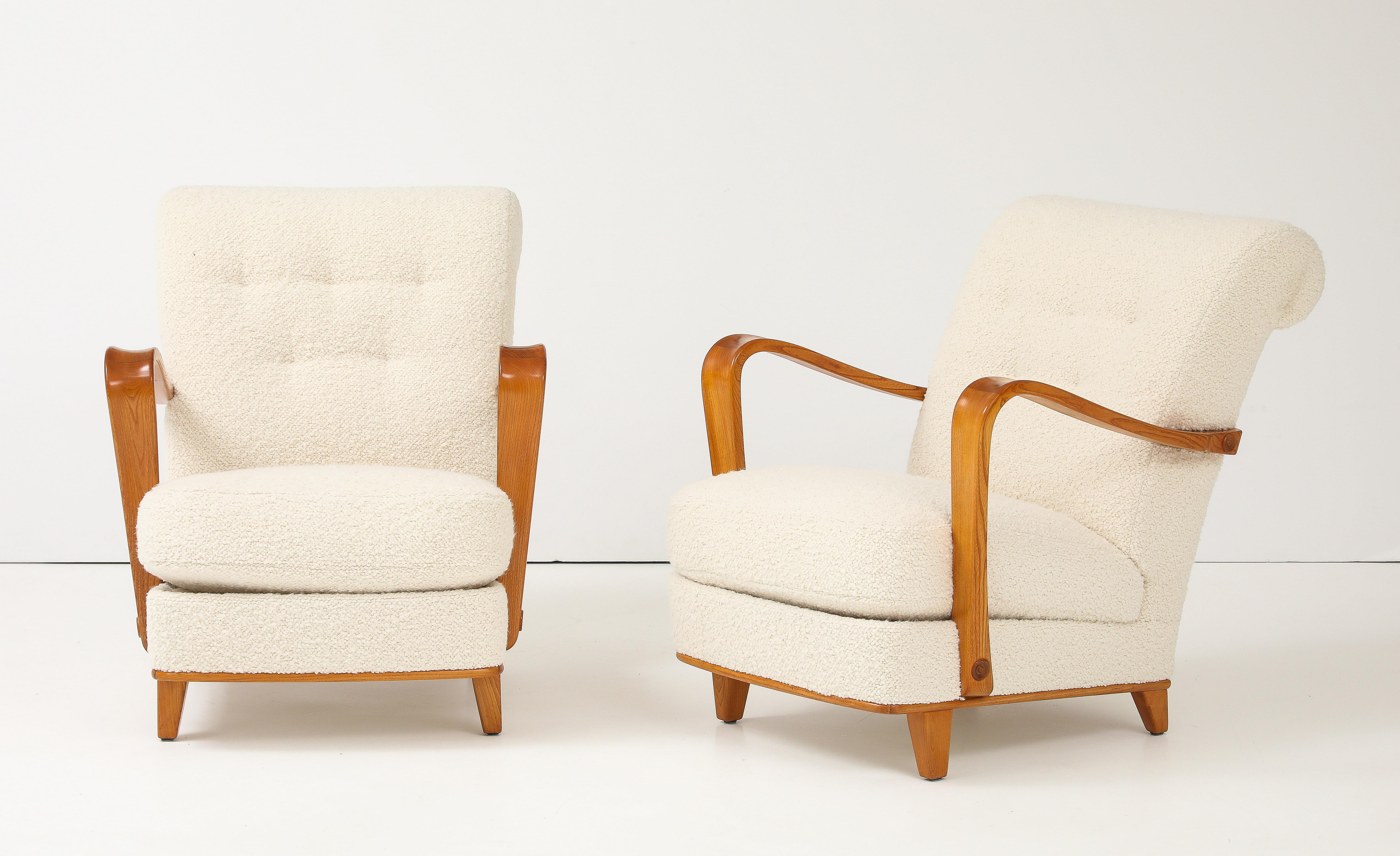Scandinavian Modern A Pair of Swedish Modern Elmwood Open Armchairs, Circa 1940s For Sale