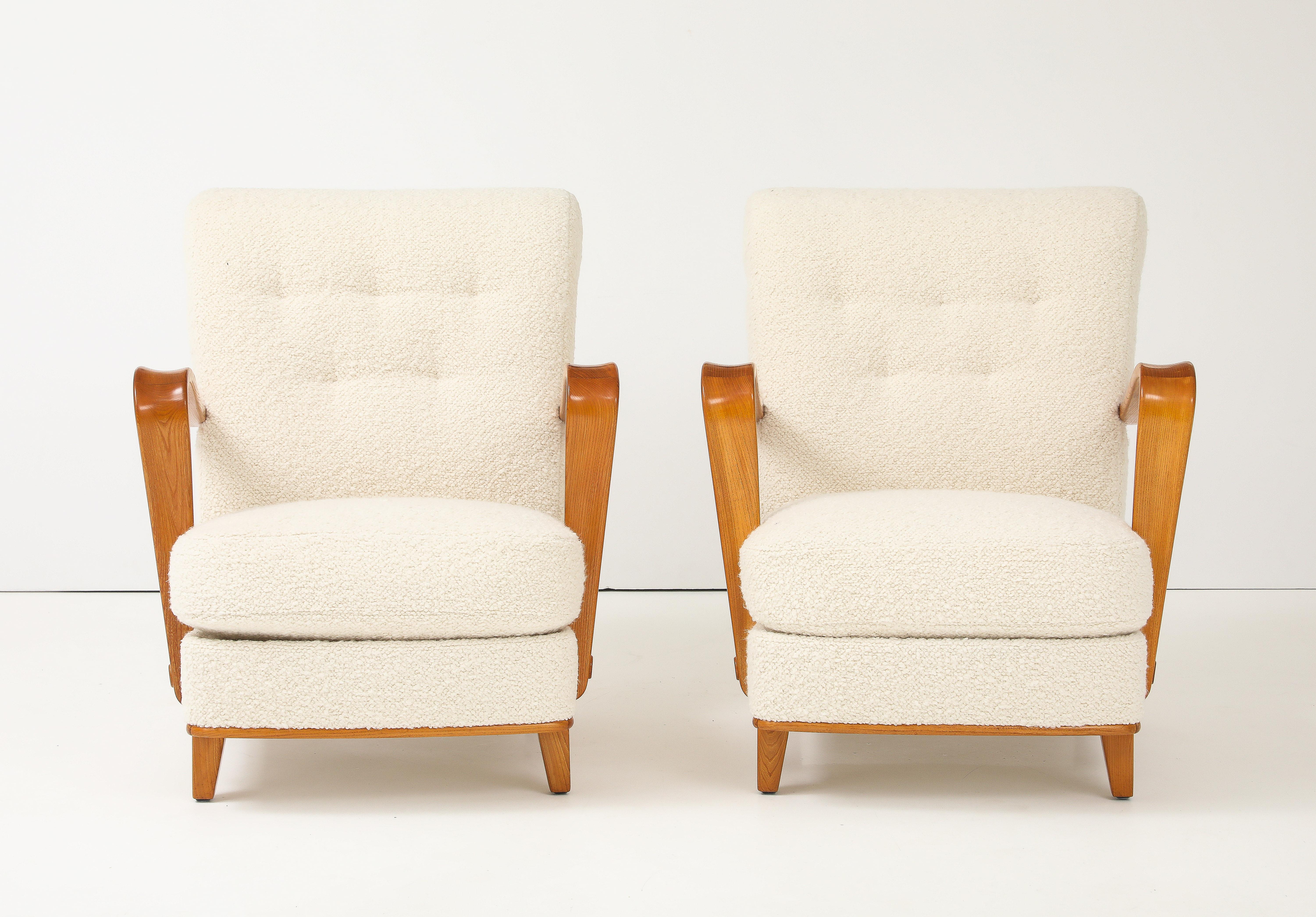 Mid-20th Century A Pair of Swedish Modern Elmwood Open Armchairs, Circa 1940s For Sale