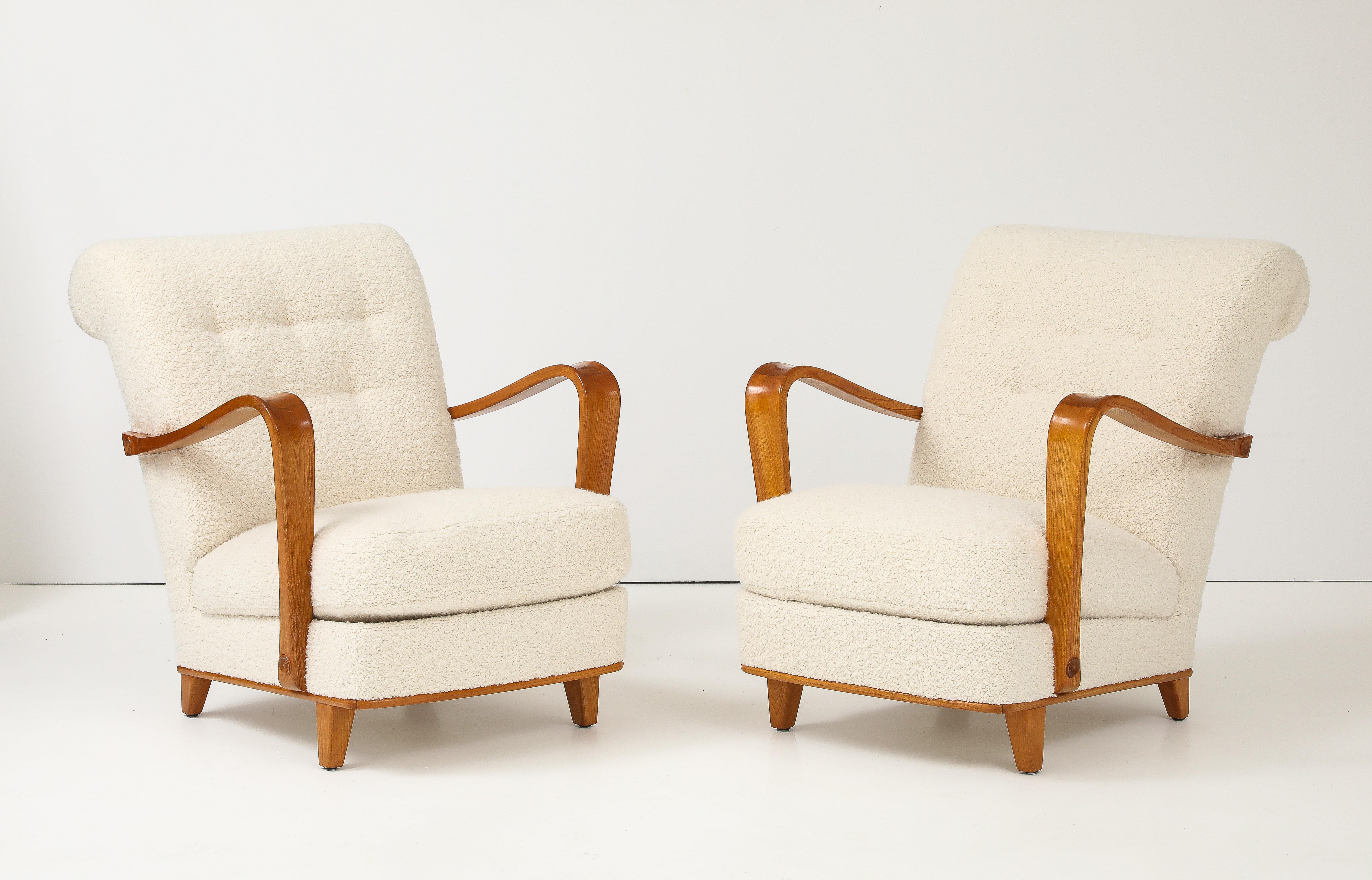 A Pair of Swedish Modern Elmwood Open Armchairs, Circa 1940s For Sale 1