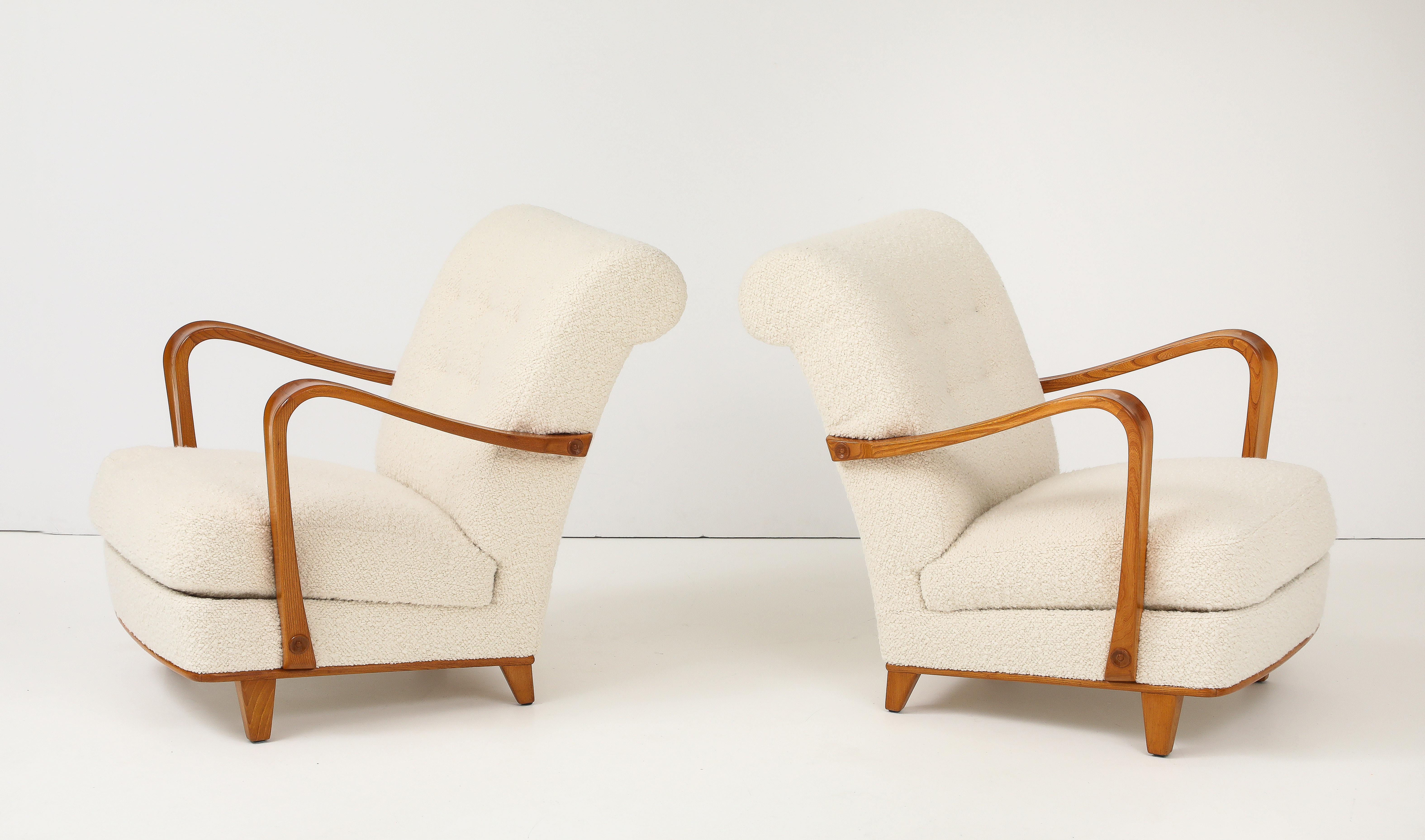 A Pair of Swedish Modern Elmwood Open Armchairs, Circa 1940s For Sale 2