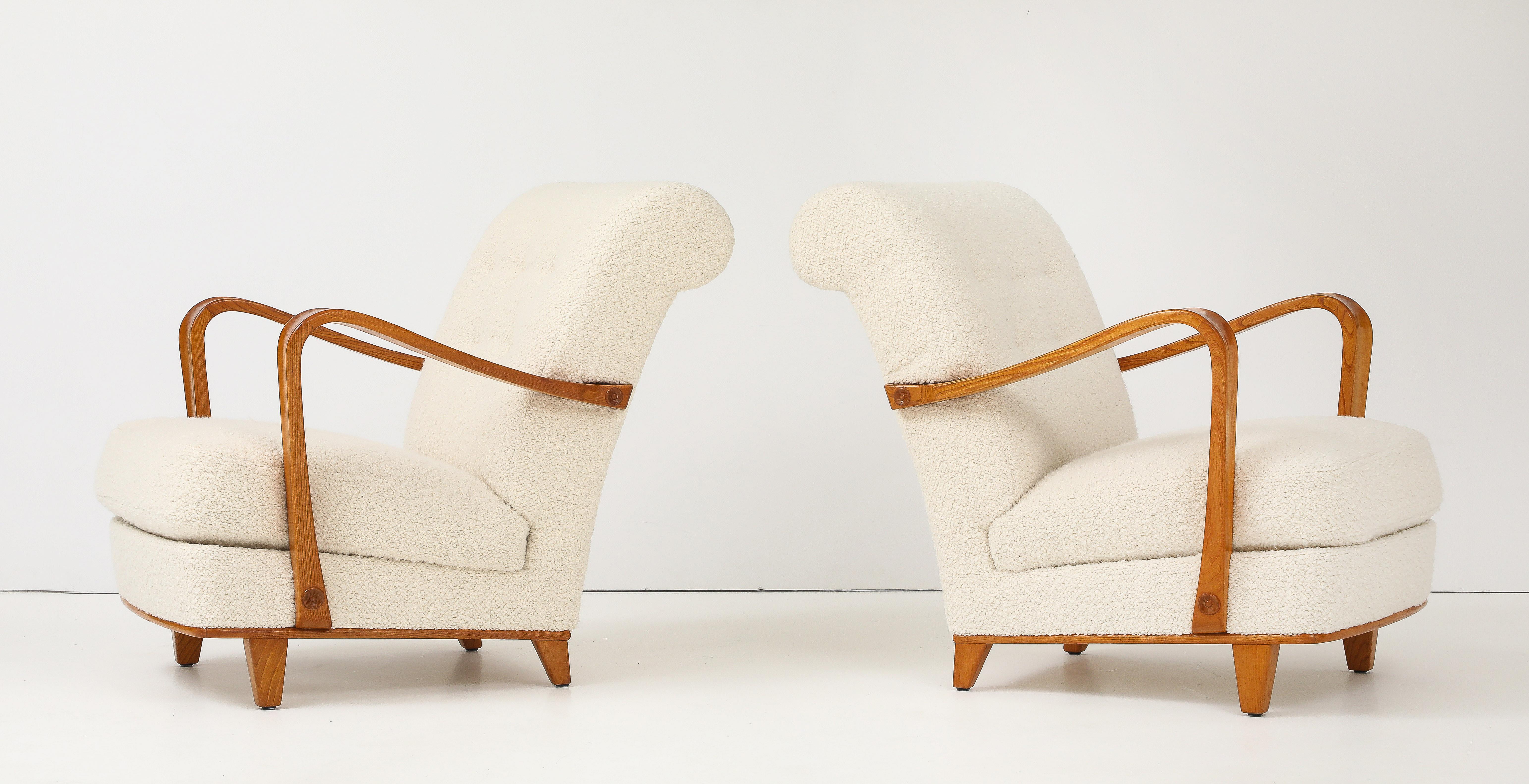 A Pair of Swedish Modern Elmwood Open Armchairs, Circa 1940s For Sale 3