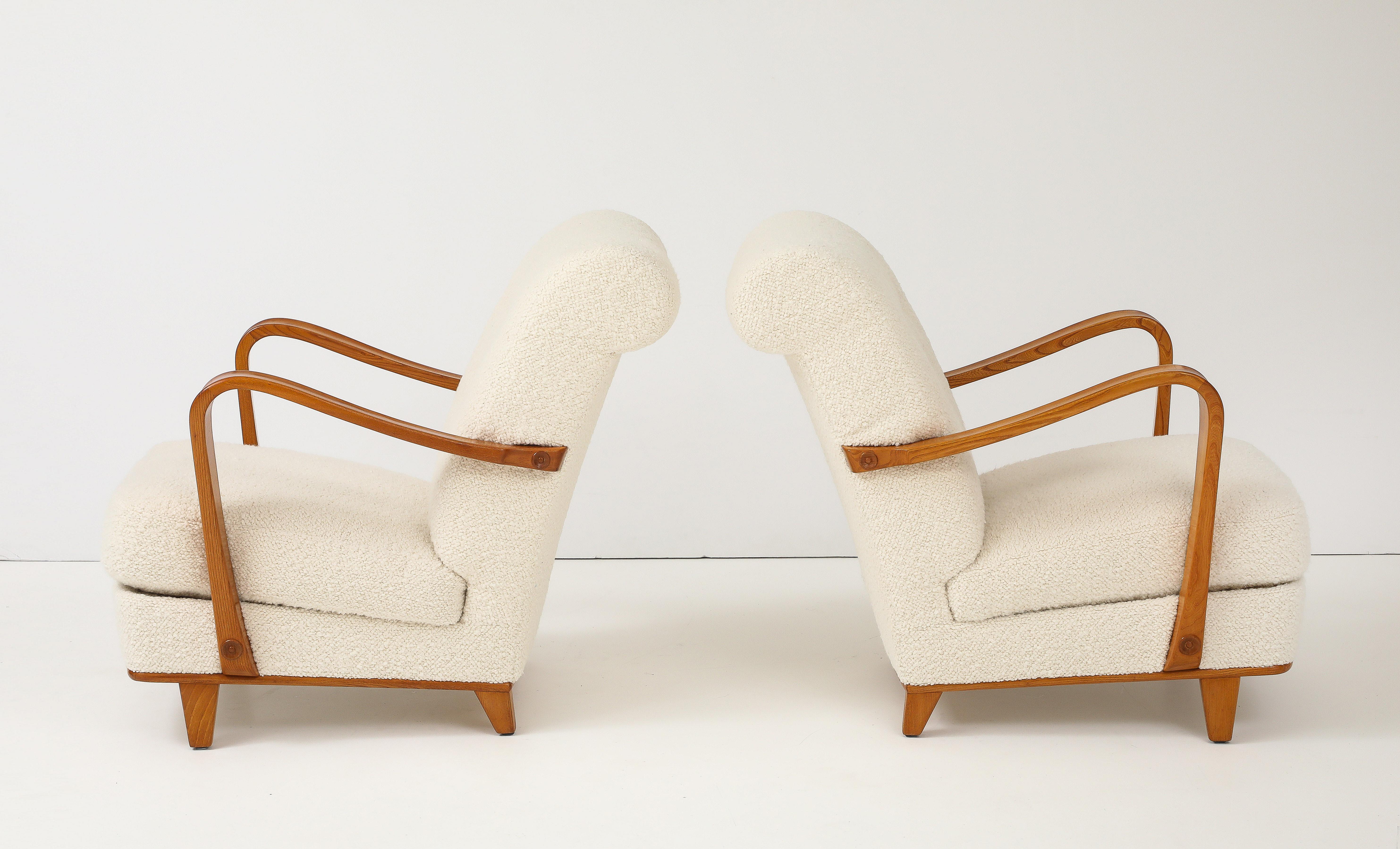 A Pair of Swedish Modern Elmwood Open Armchairs, Circa 1940s For Sale 4