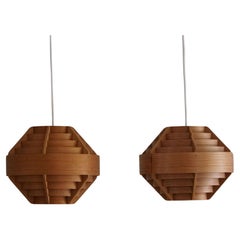 A Pair of Swedish Modern Pendants in Pine, Hans-Agne Jakobsson, Ellysett, 1960s