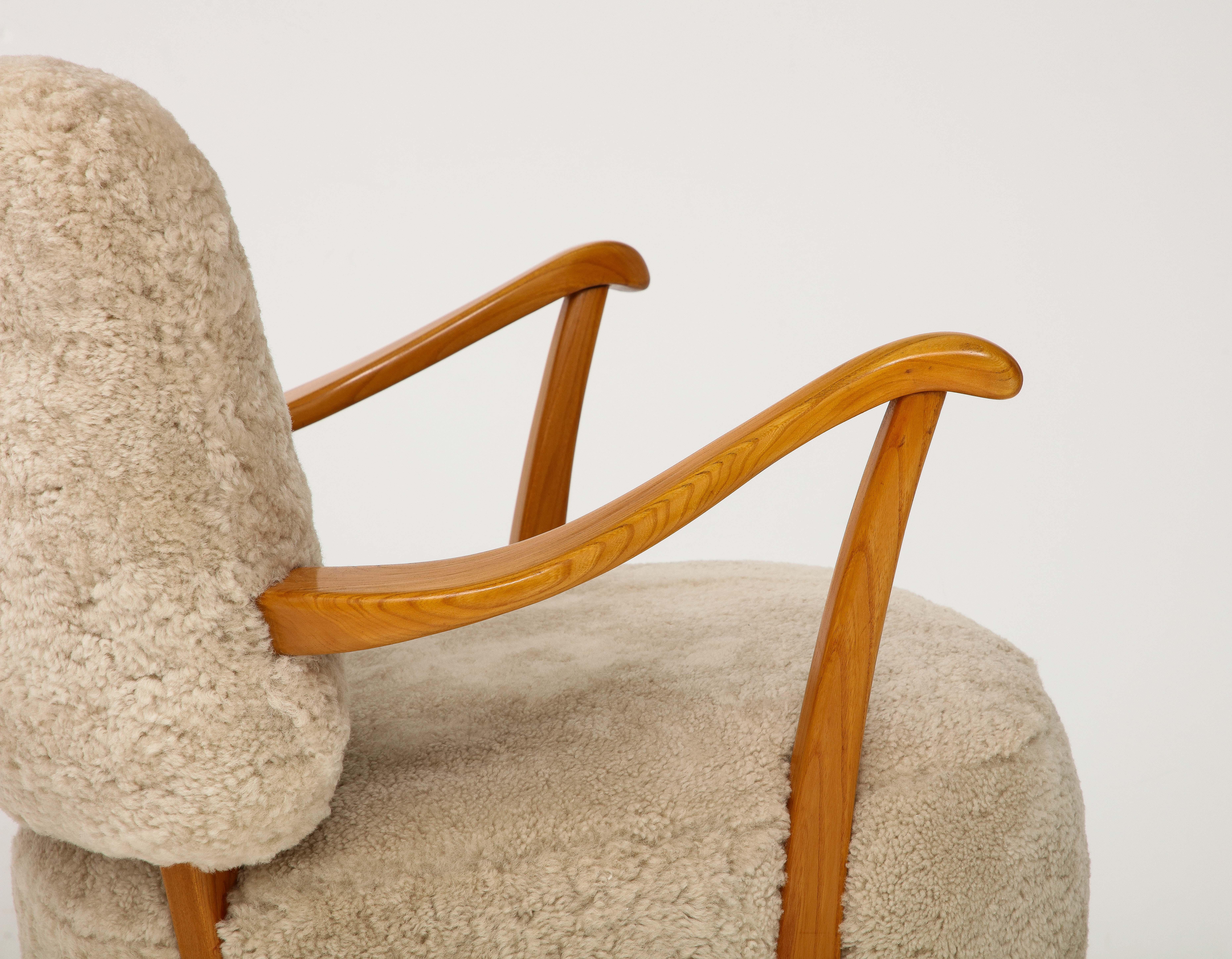 A Pair of Swedish Modern Sheepskin Upholstered Armchairs, Circa 1940-50 10