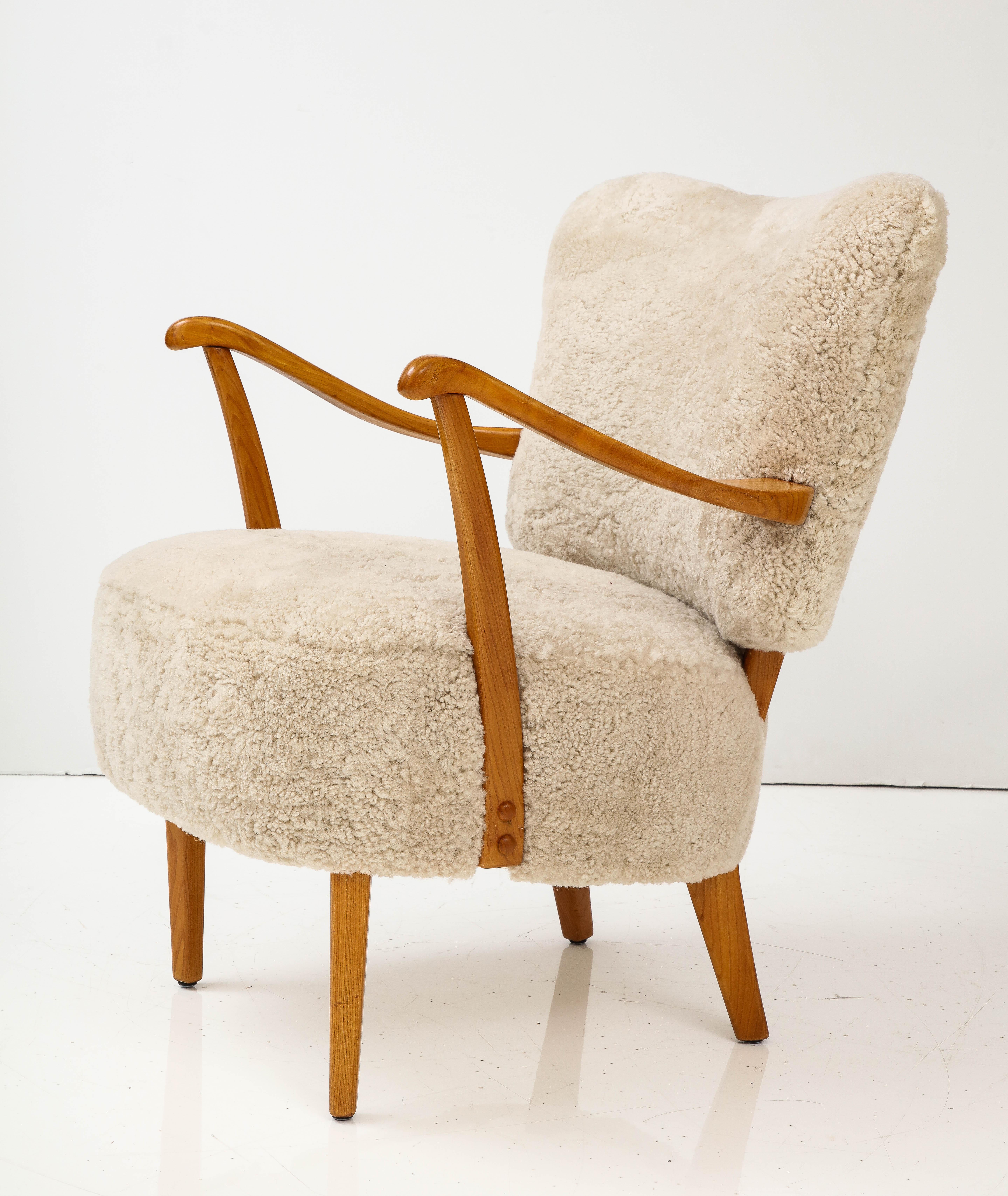 A Pair of Swedish Modern Sheepskin Upholstered Armchairs, Circa 1940-50 11