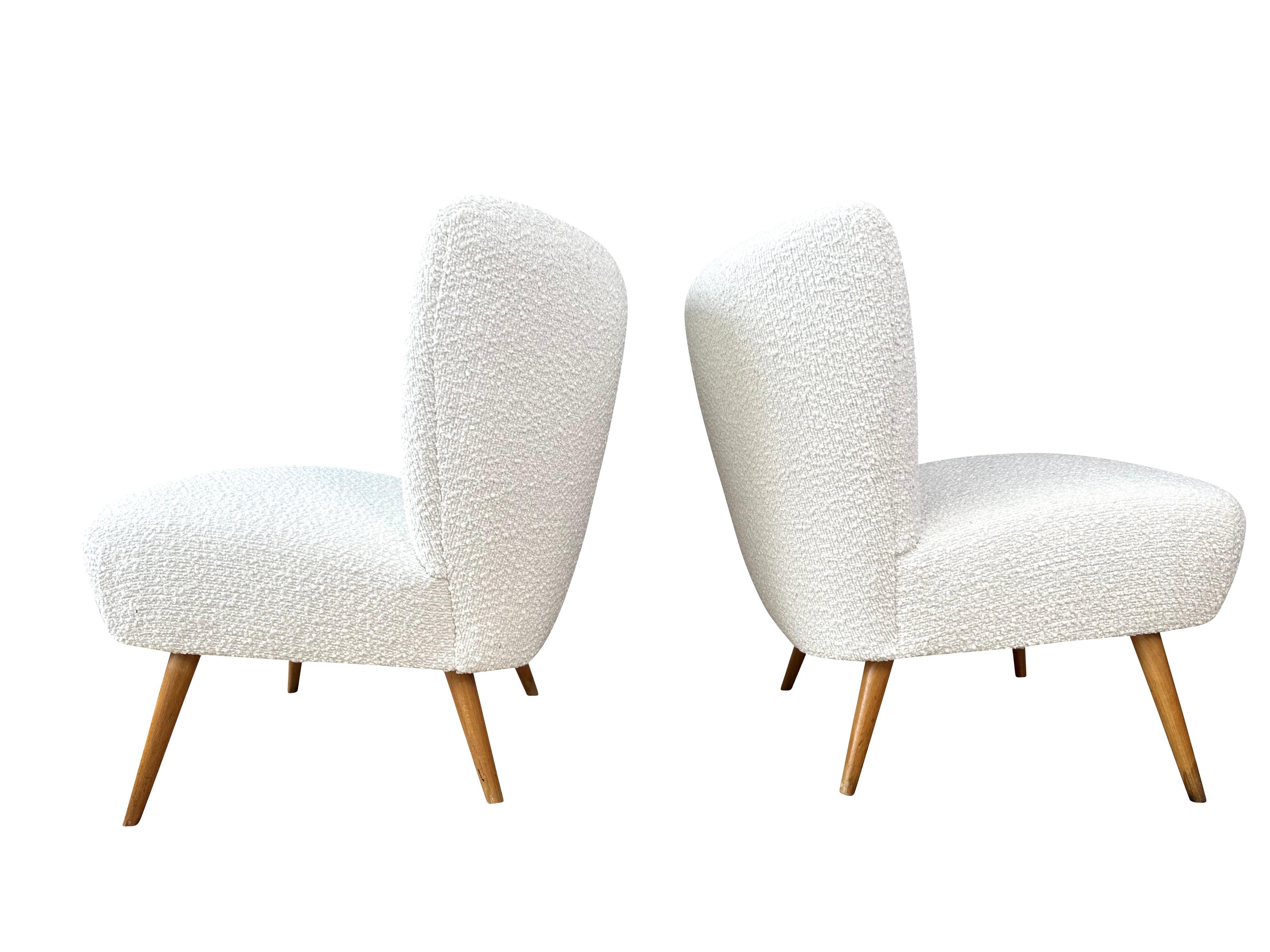Scandinavian Modern A Pair of Swedish off white boucle Upholstered Club Chairs, Circa 1940s For Sale