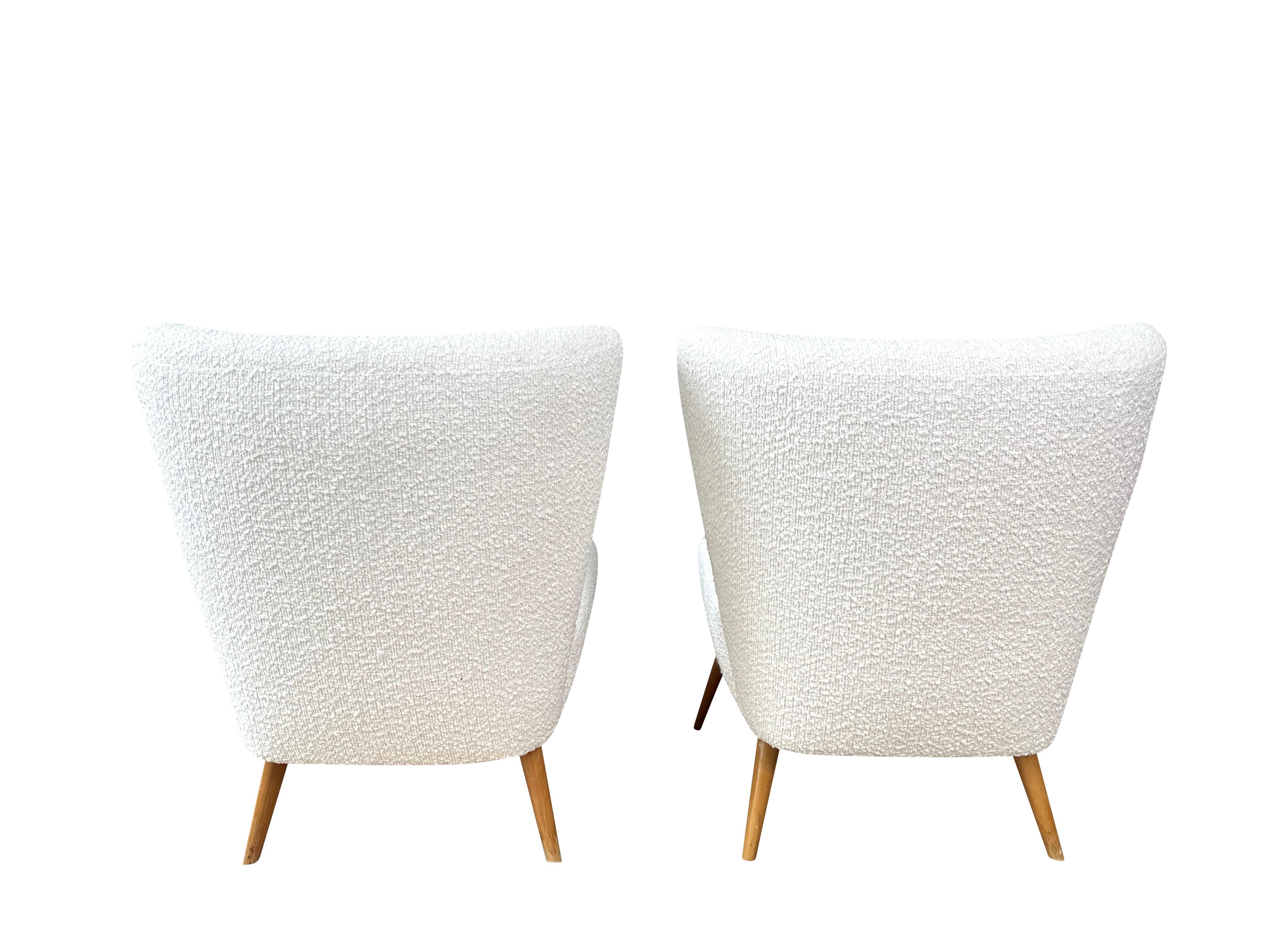 French A Pair of Swedish off white boucle Upholstered Club Chairs, Circa 1940s For Sale