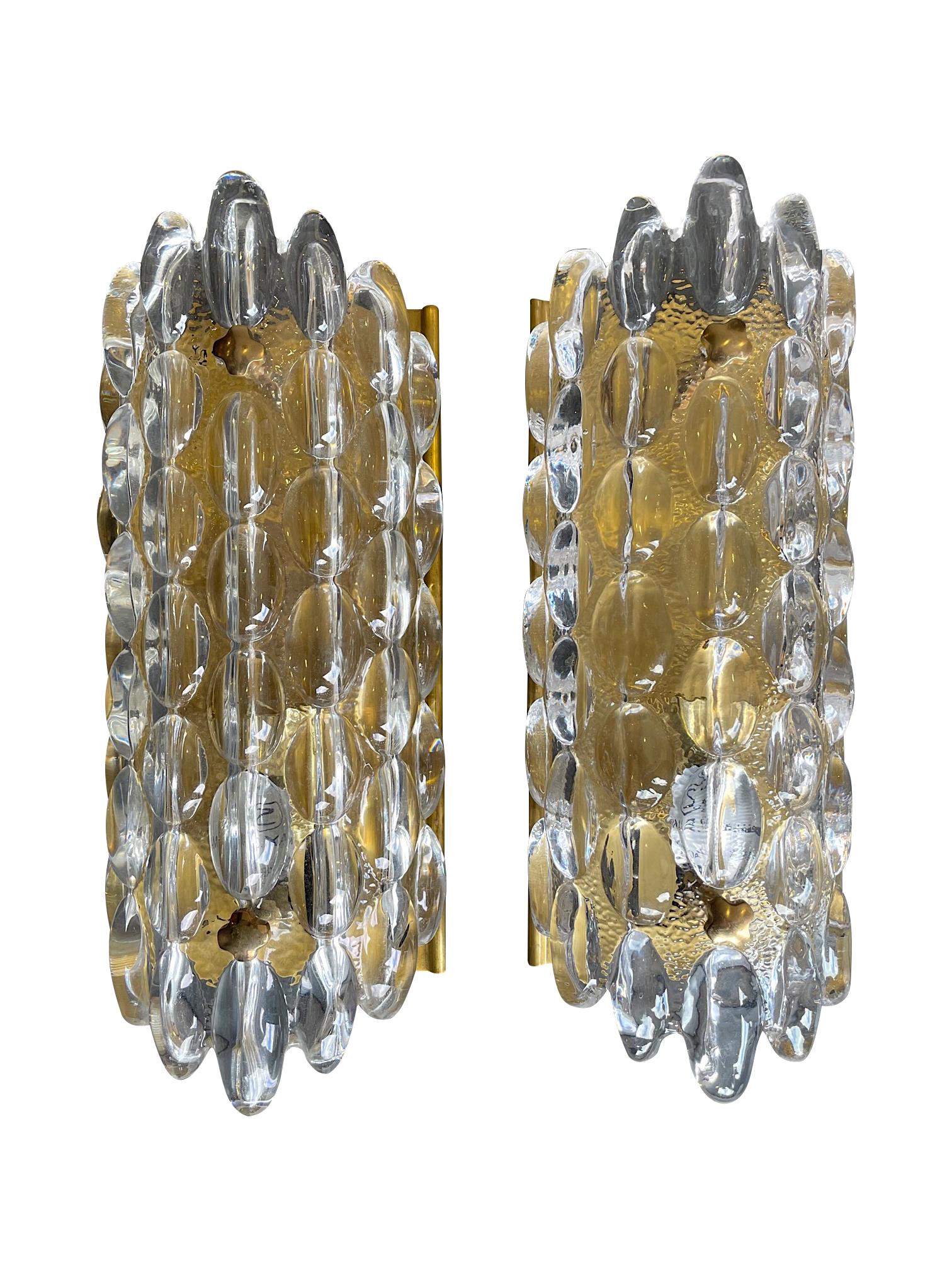 Pair of Swedish Orrefors Glass Wall Sconces by Carl Fagerlund on Brass Plates 10