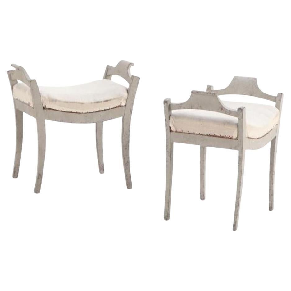 A pair of Swedish painted wood stools, C. 1880.