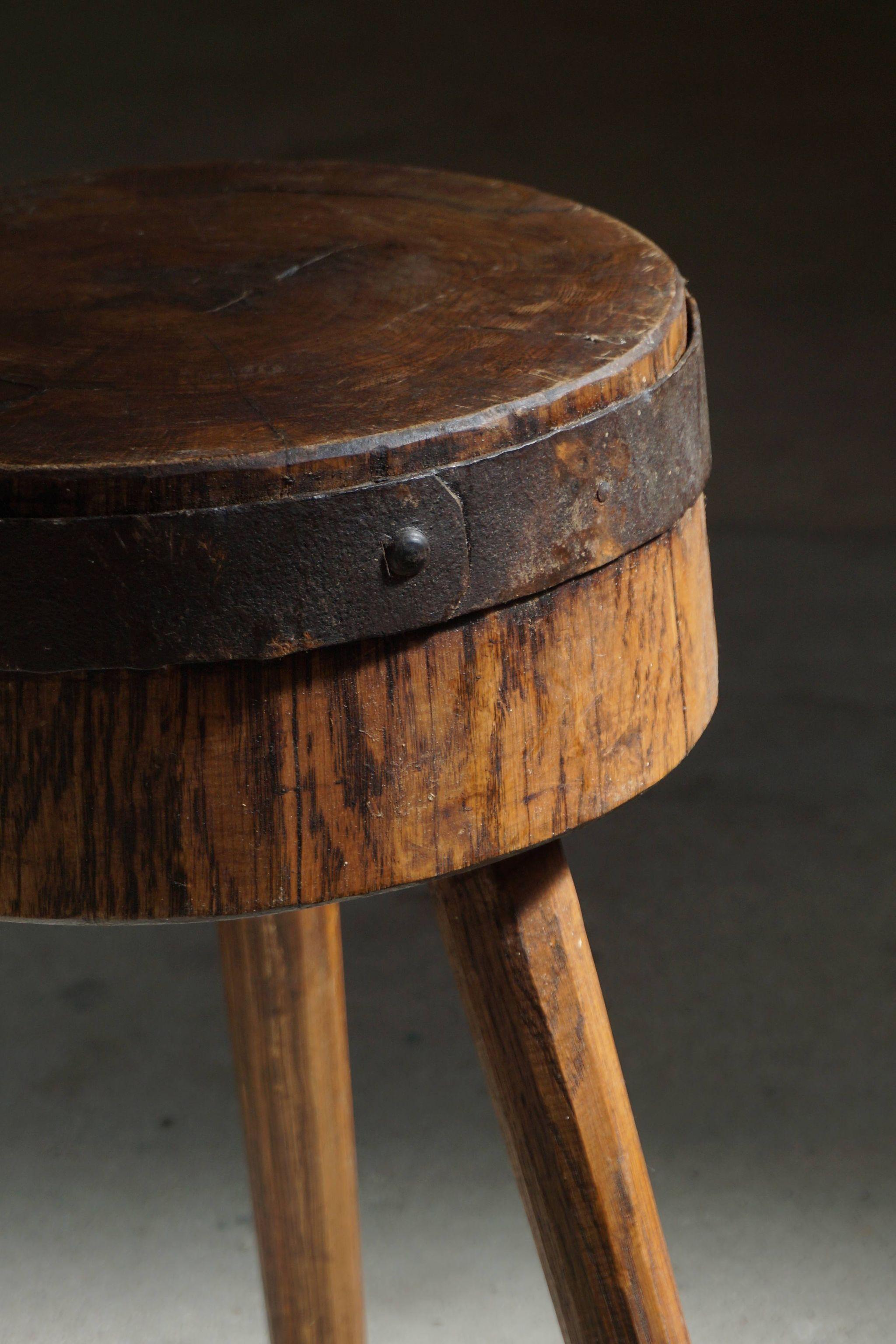 Pair of Swedish Rustic Stools in Solid Wood, Early 20th Century 6