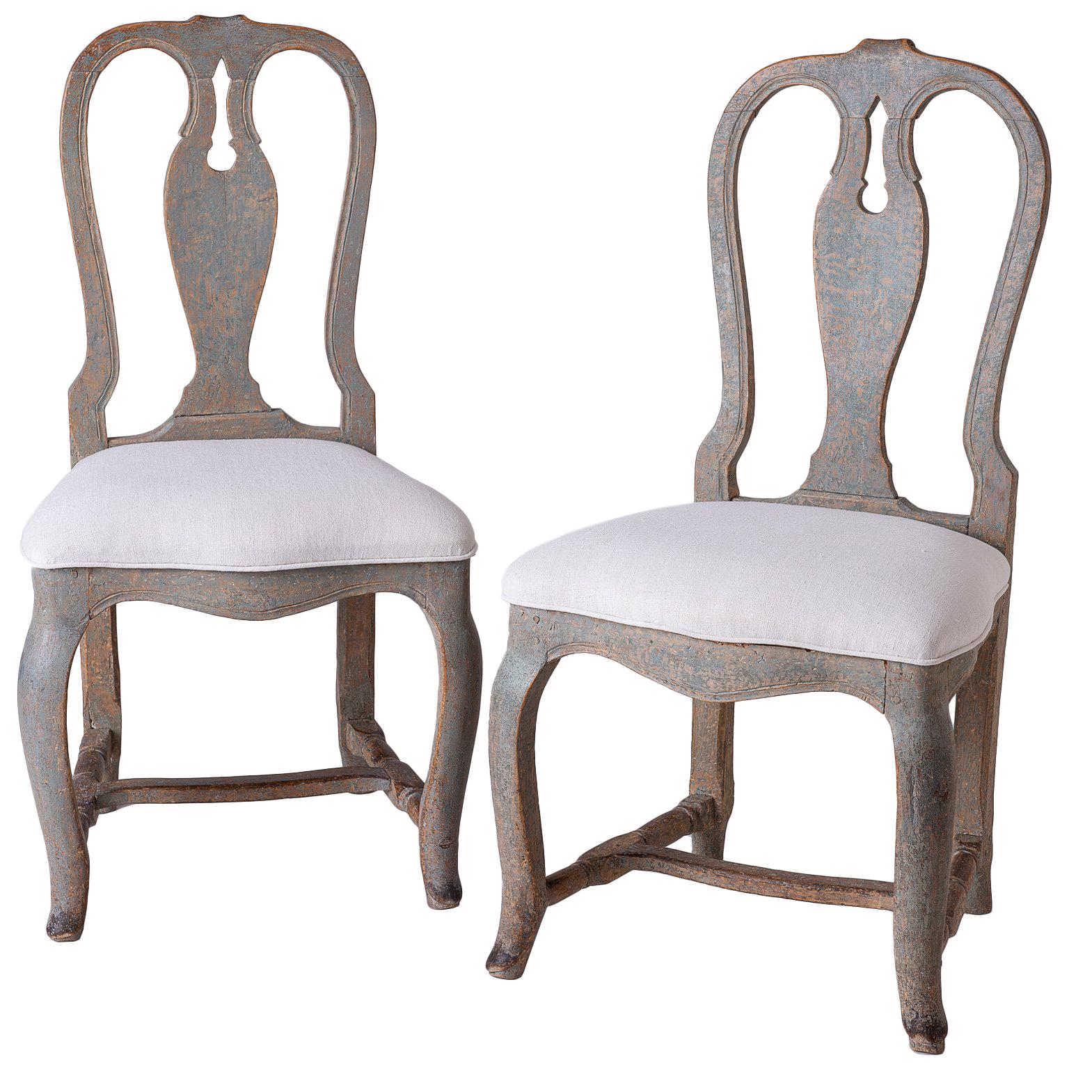 Pair of Swedish Rococo Period Side Chairs, circa 1760 For Sale