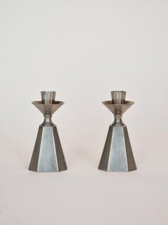 A pair of Swedish / Scandinavian Modern candle holders, in pewter, by GAB 1962