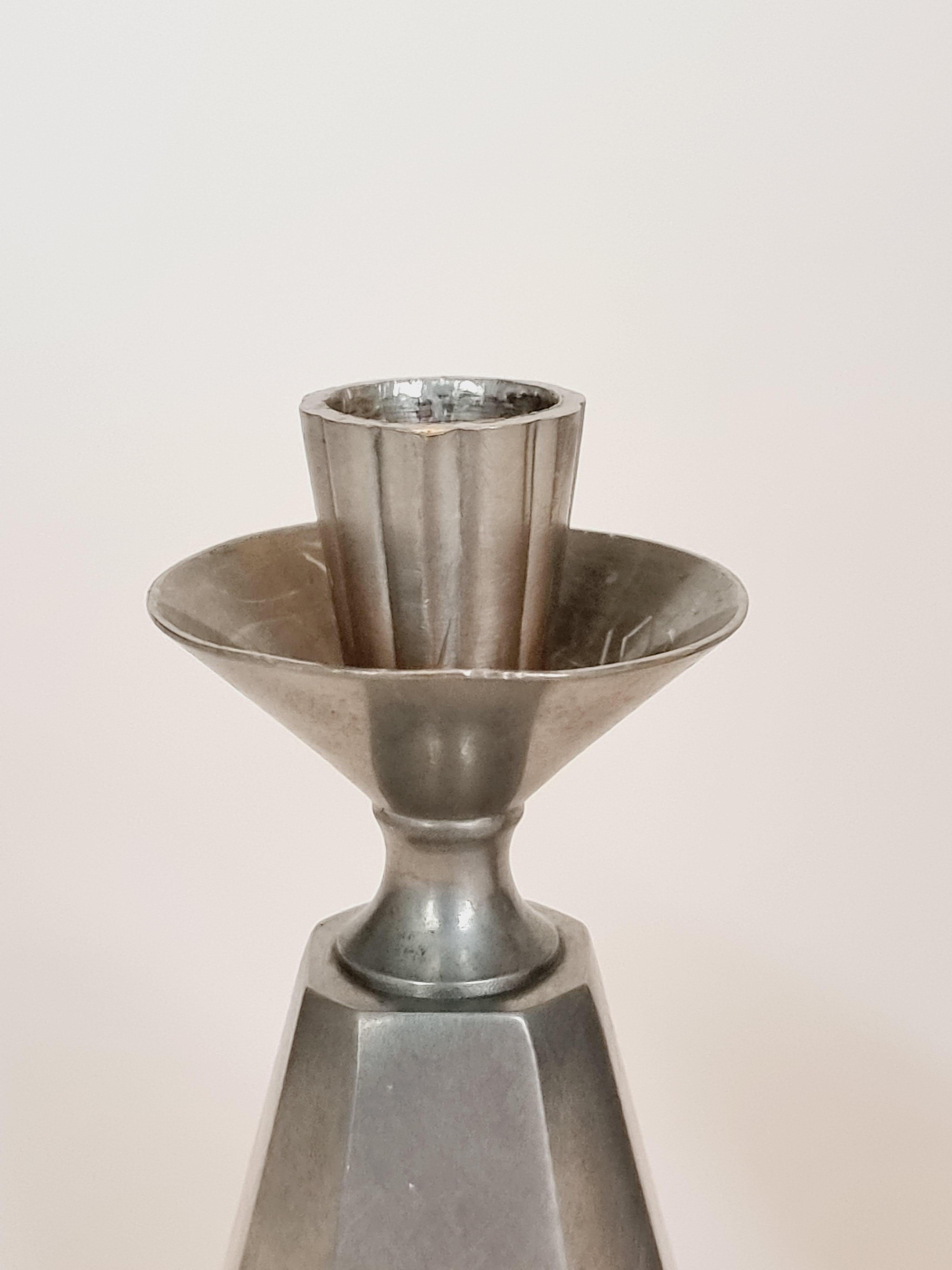 Pewter A pair of Swedish / Scandinavian Modern candle holders, in pewter, by GAB 1962 For Sale